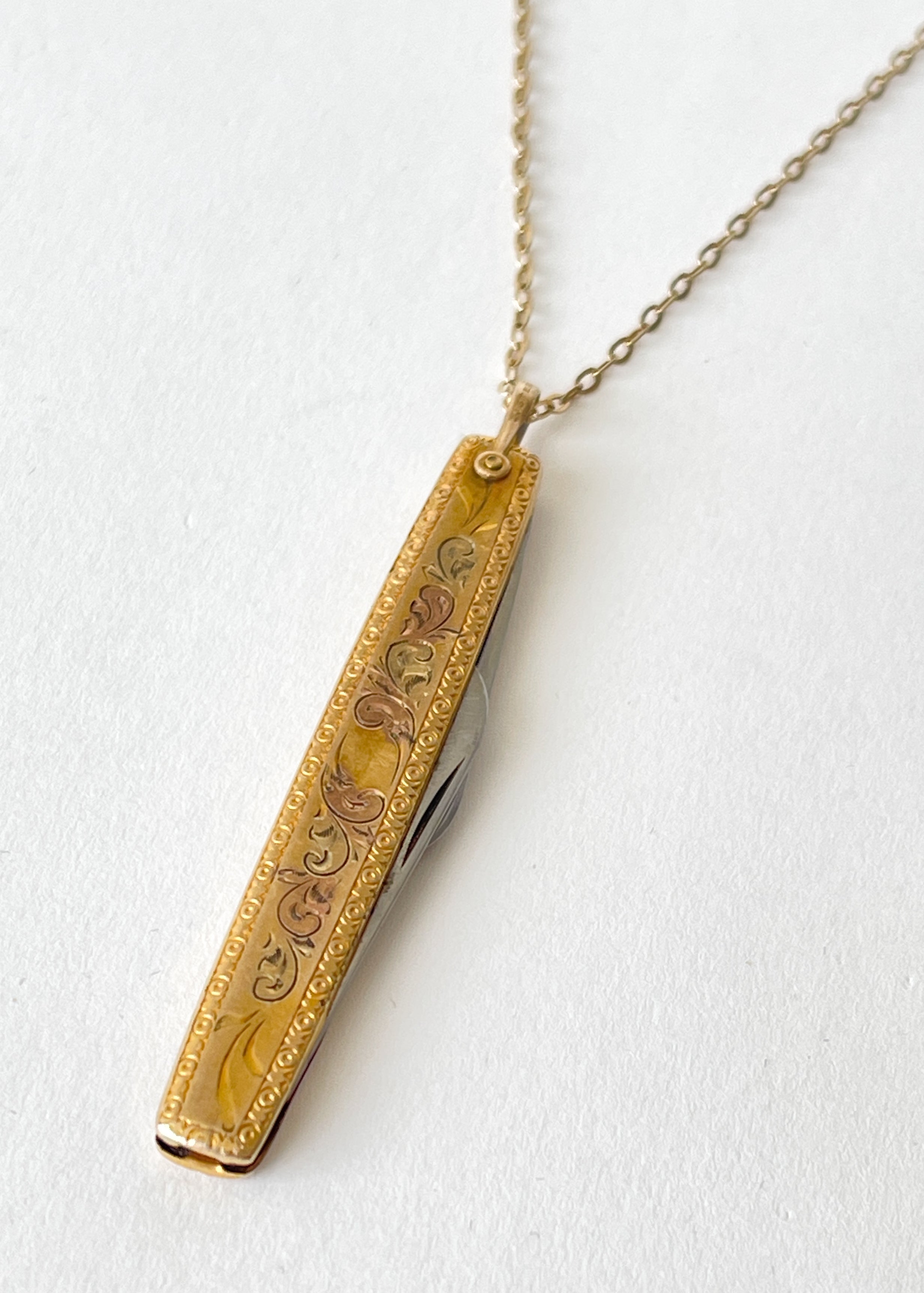 Antique Gold Pocket Knife Necklace