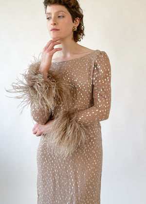 Vintage 1970s Victor Costa Feather Dress
