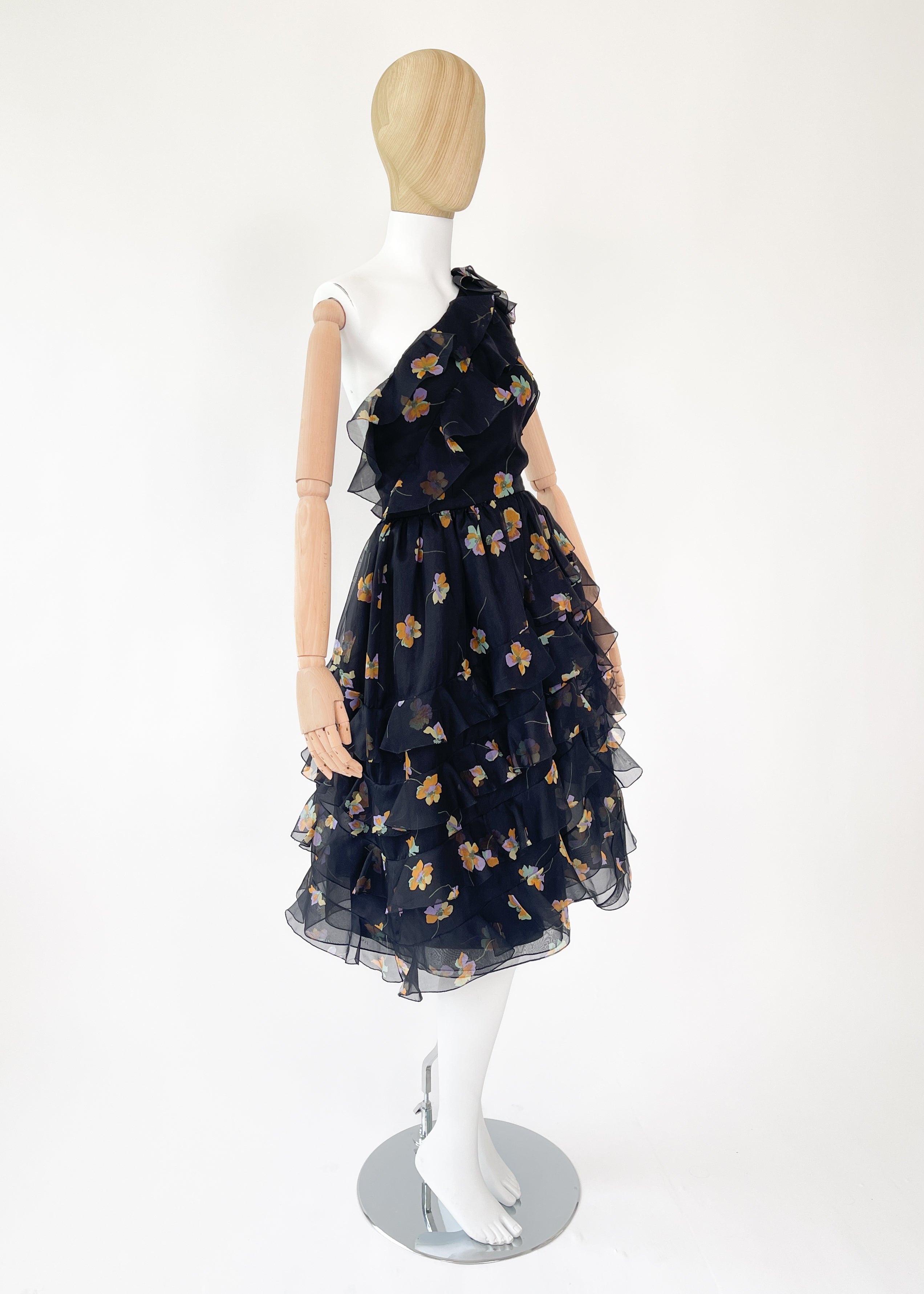 Vintage 1970s Bill Blass One Shoulder Dress