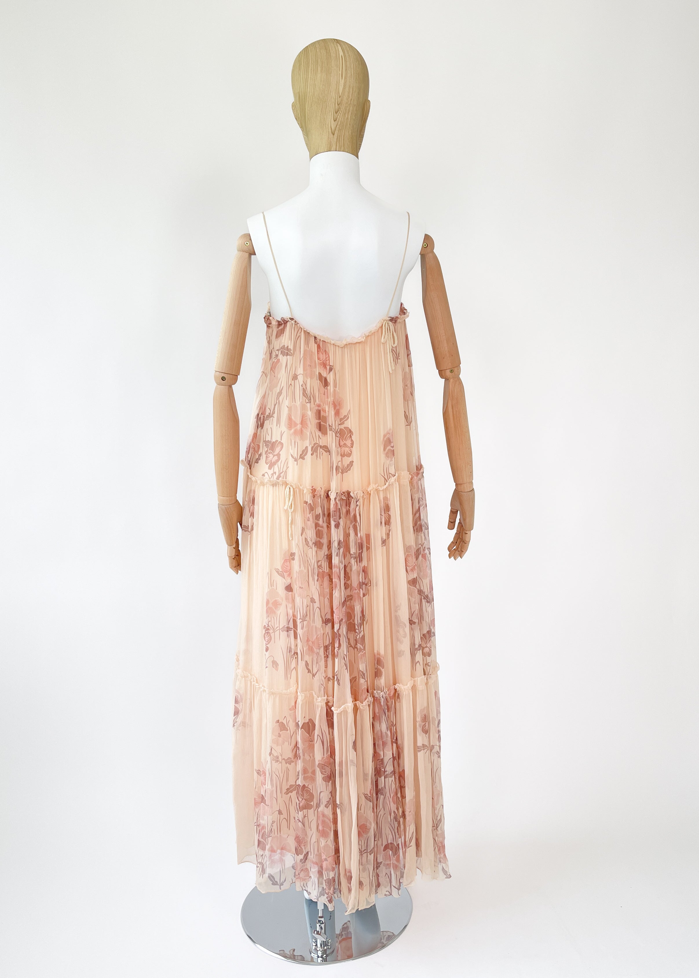イギリスヴィンテージGina fratini マキシドレス Vintage 1970s Gina Fratini Silk Chiffon Floral Maxi Dress