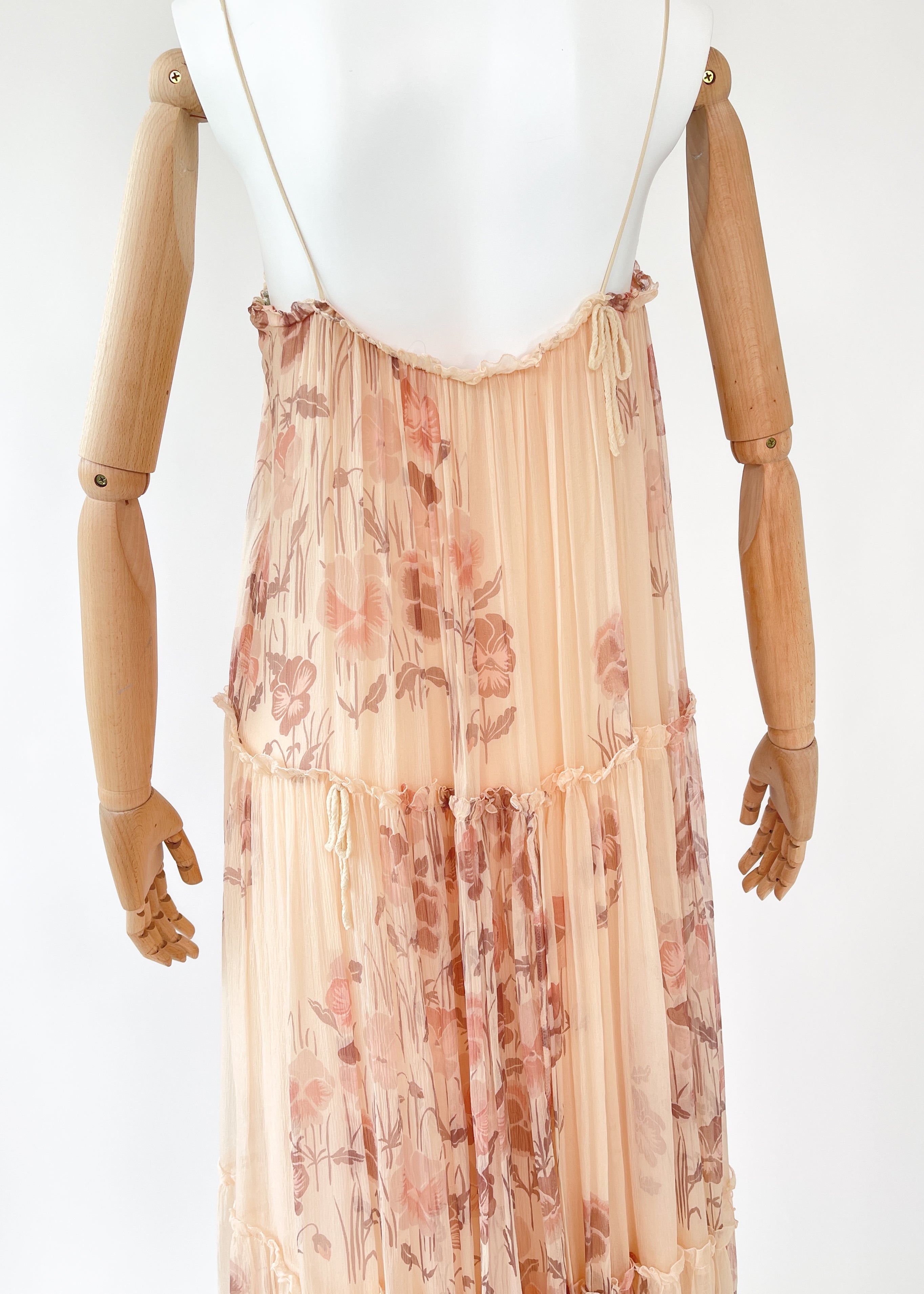 Vintage 1970s Gina Fratini Silk Chiffon Floral Maxi Dress