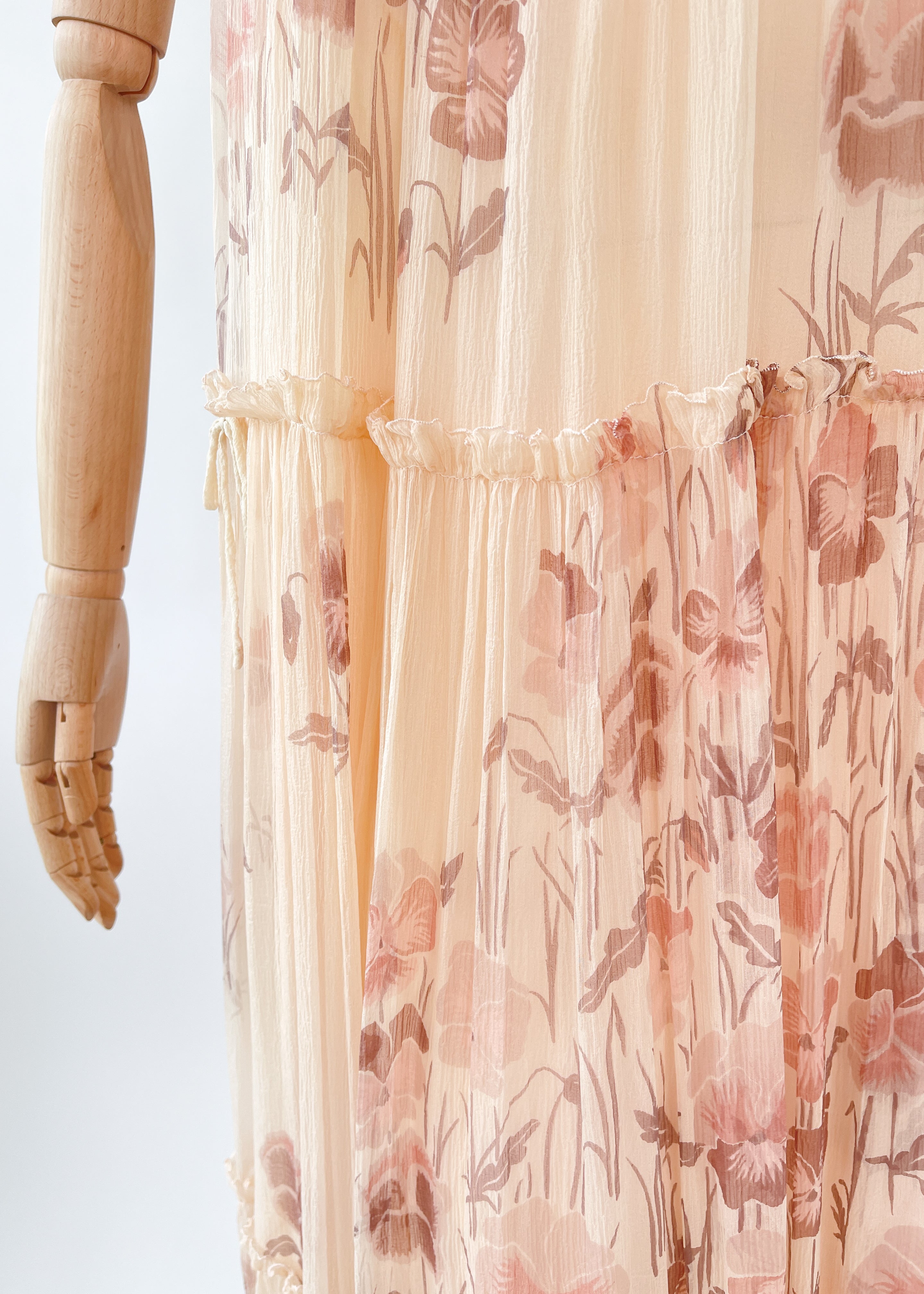 Vintage 1970s Gina Fratini Silk Chiffon Floral Maxi Dress