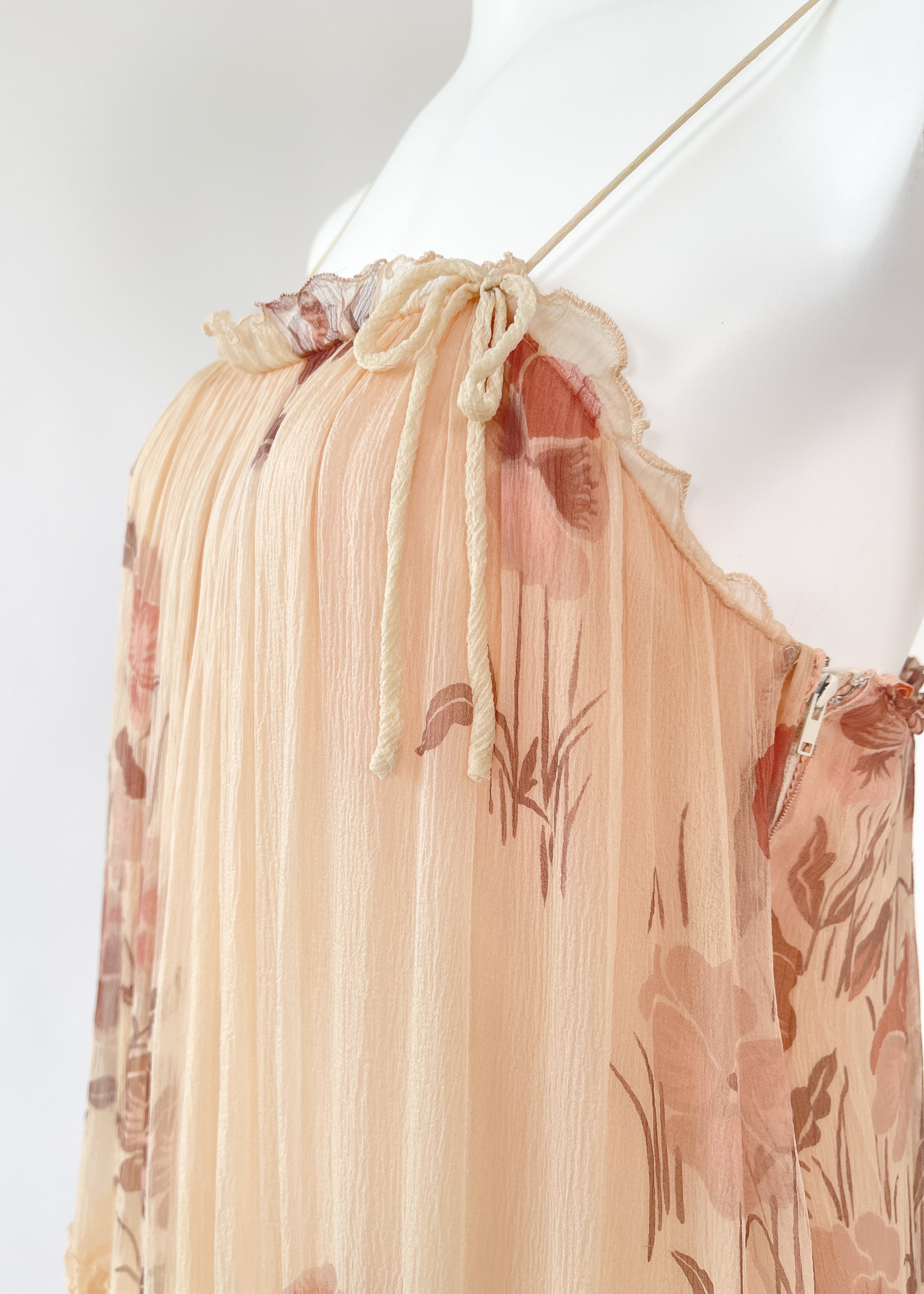 Vintage 1970s Gina Fratini Silk Chiffon Floral Maxi Dress