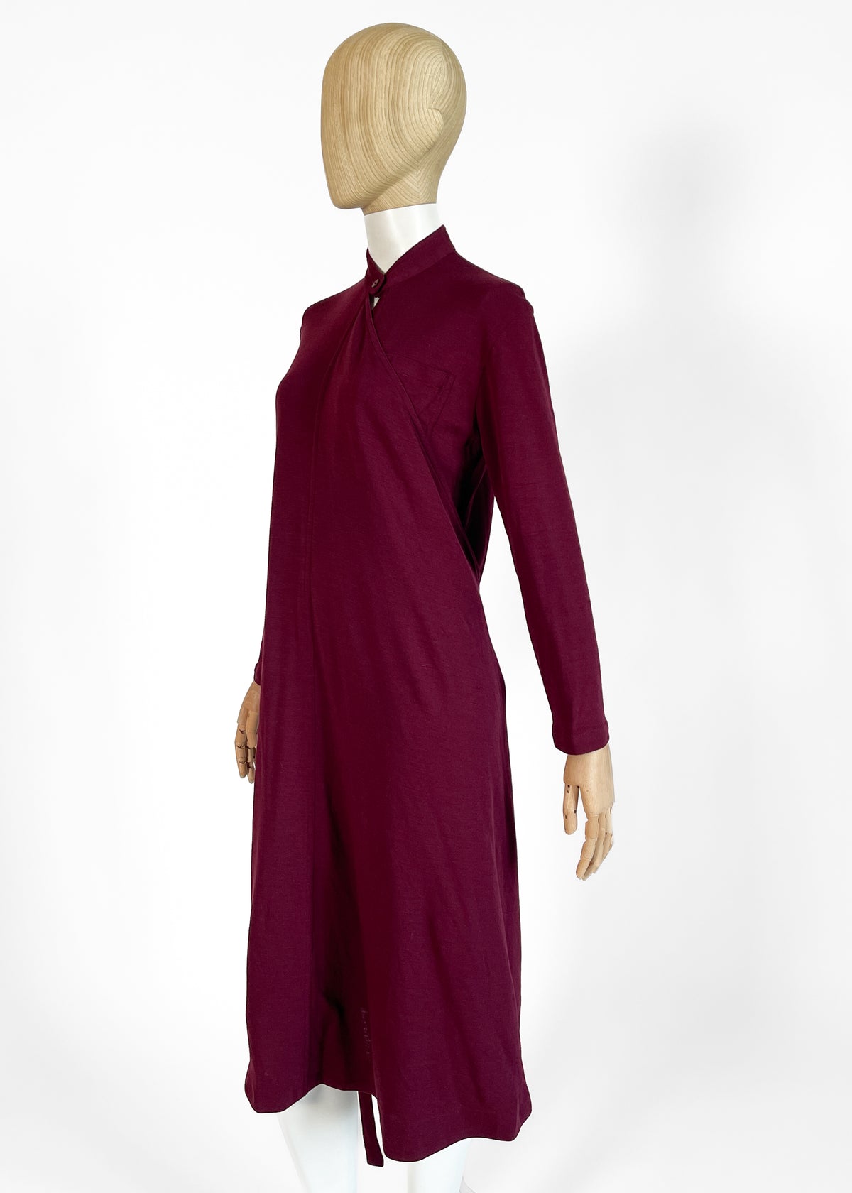 Vintage 1970s Issey Miyake Burgundy Wool Wrap Dress