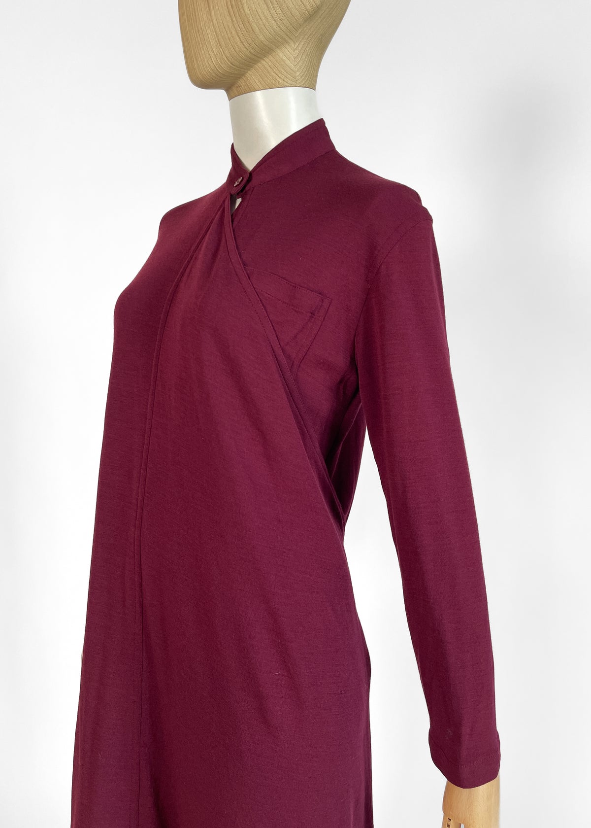 Vintage 1970s Issey Miyake Burgundy Wool Wrap Dress