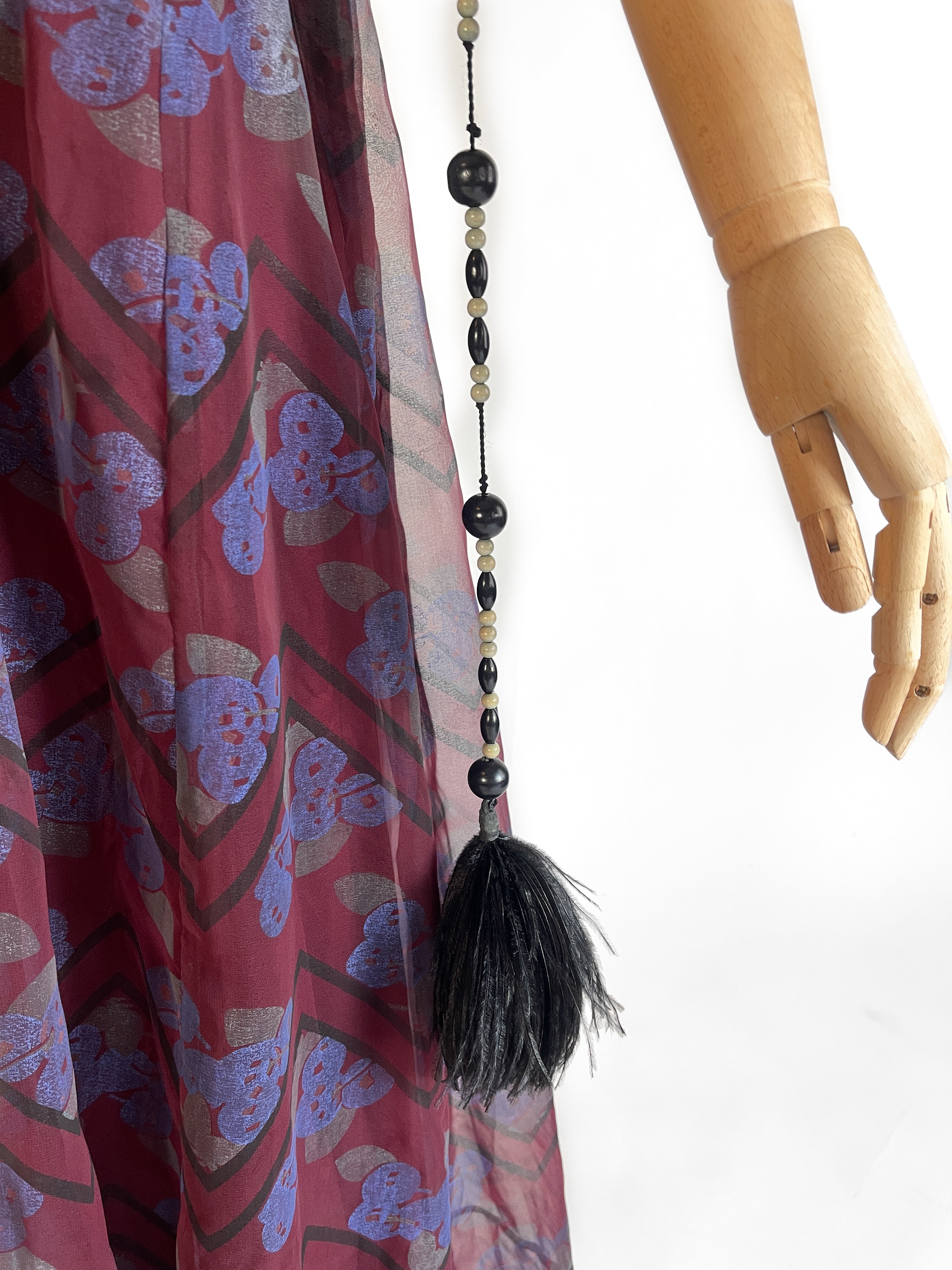 1970s Jean Varon Dress with Feather Tassels