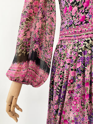 Vintage 1970s Leonard Floral Silk Jersey Dress