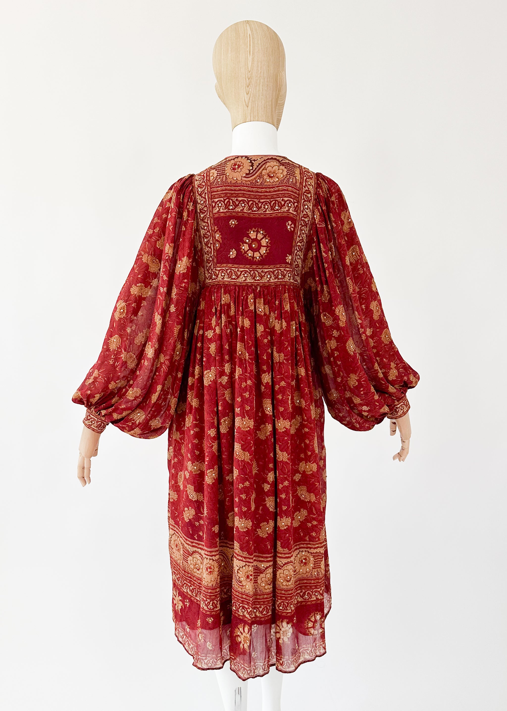 retro dress 1970s 70s Puff Sleeve Patchwork Mini Dress