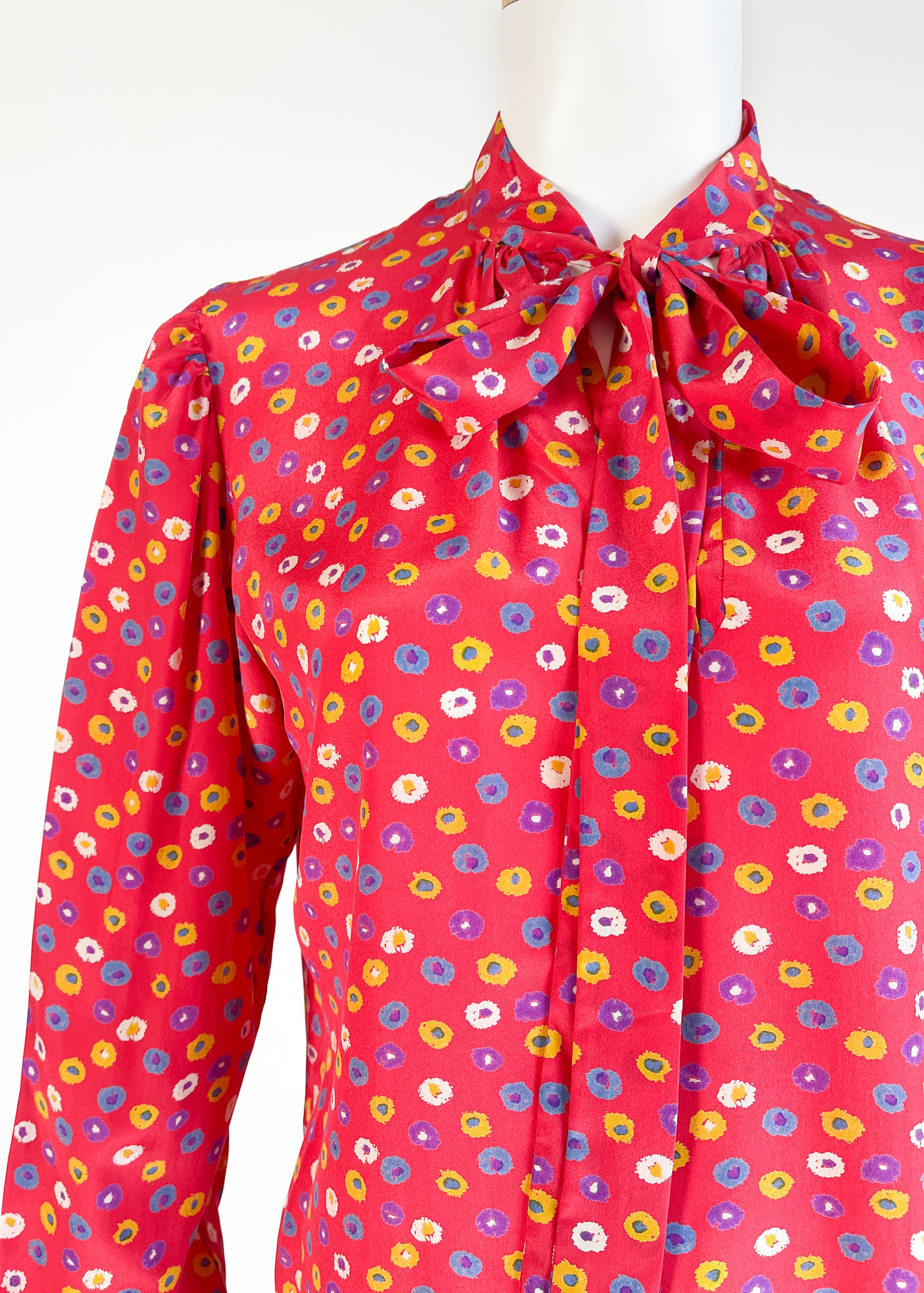 1970s Yves Saint Laurent Floral Silk Blouse