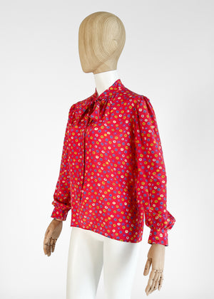 1970s Yves Saint Laurent Floral Silk Blouse