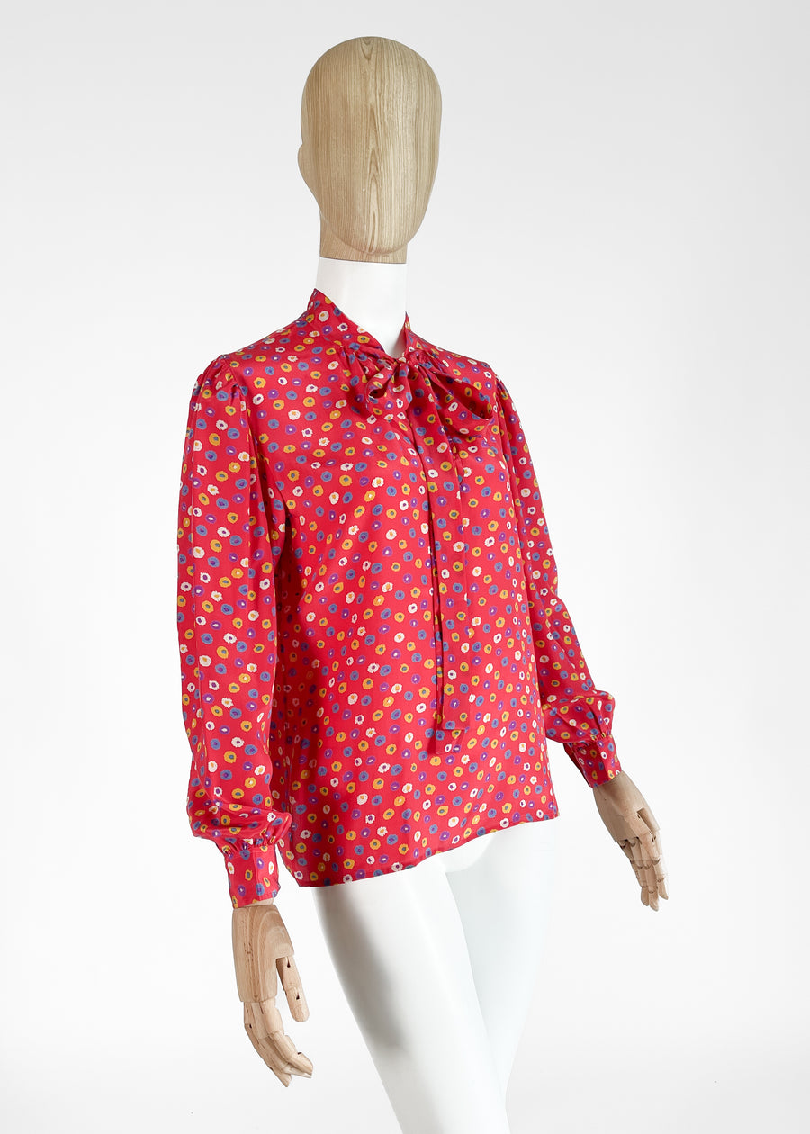 1970s Yves Saint Laurent Floral Silk Blouse