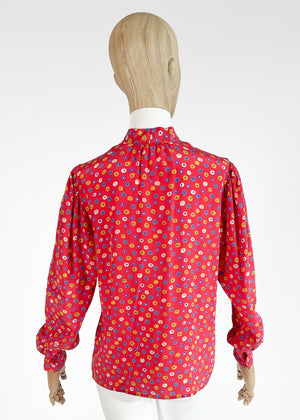 1970s Yves Saint Laurent Floral Silk Blouse