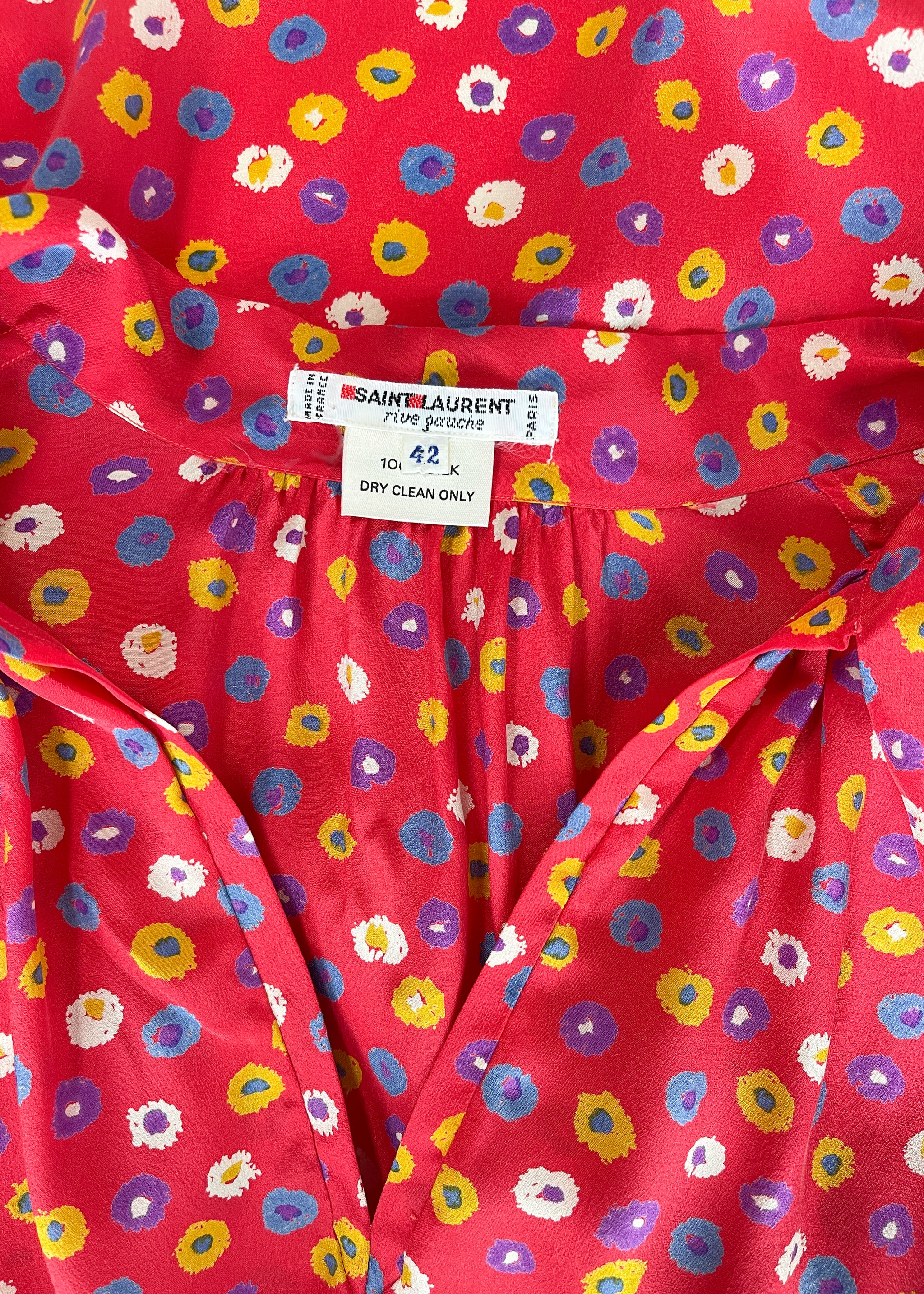【SAINT LAURENT】Floral Blouse 1970s Yves Saint Laurent Floral Silk Blouse - Raleigh Vintage