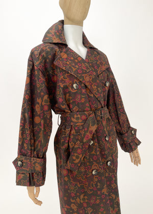 Vintage Yves Saint Laurent Print Trench Coat and Skirt