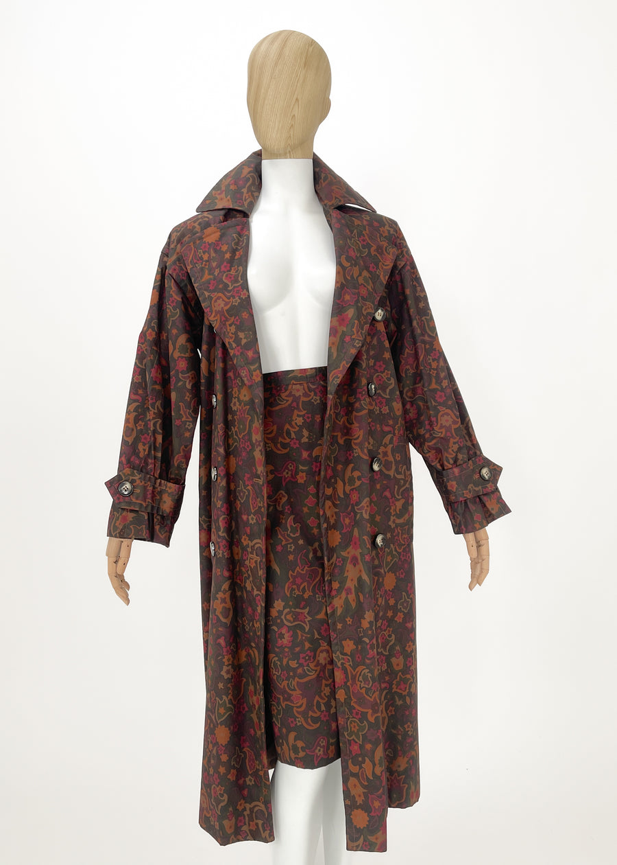 Vintage Yves Saint Laurent Print Trench Coat and Skirt