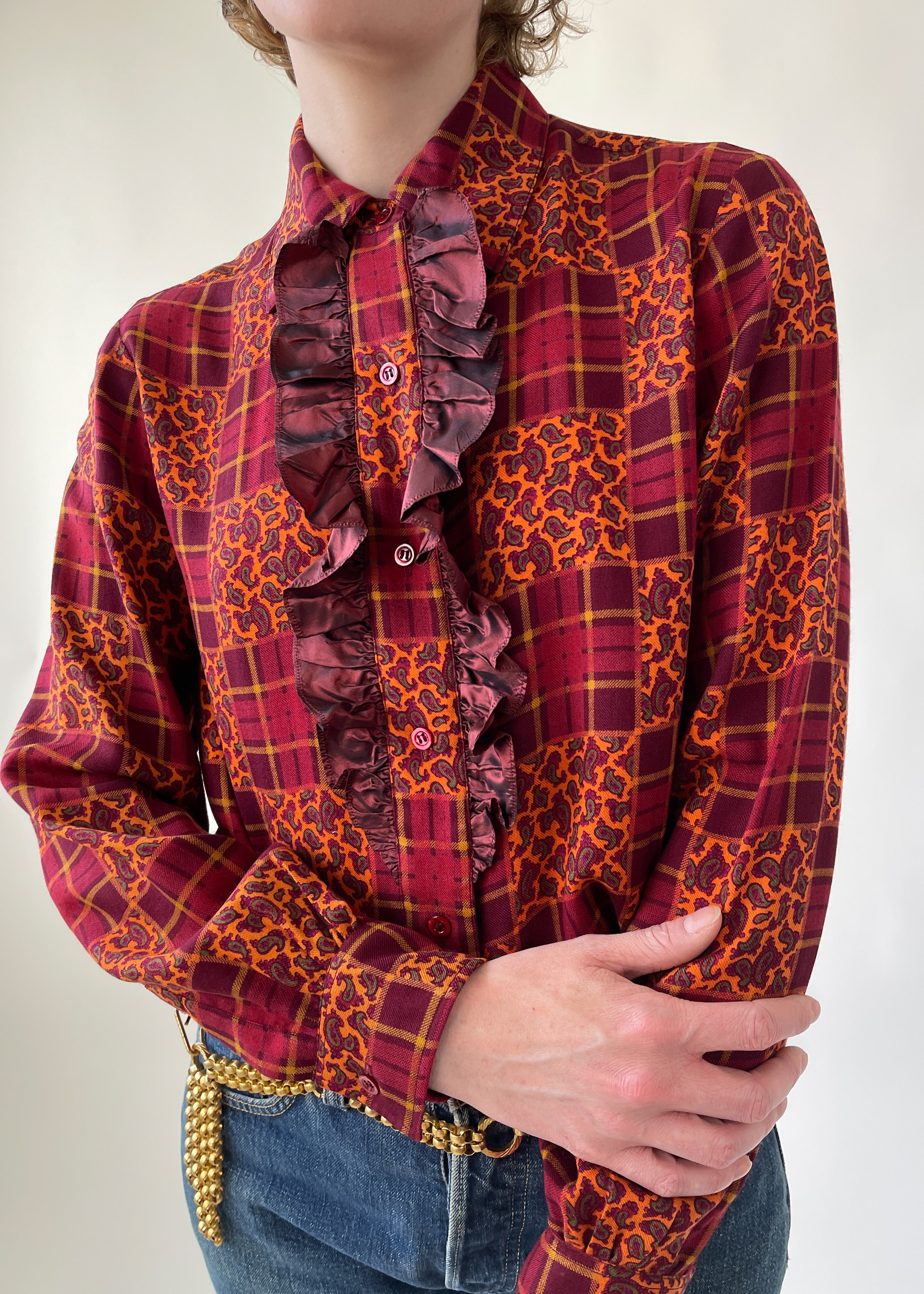 Vintage 1982 YSL Patchwork Tuxedo Shirt