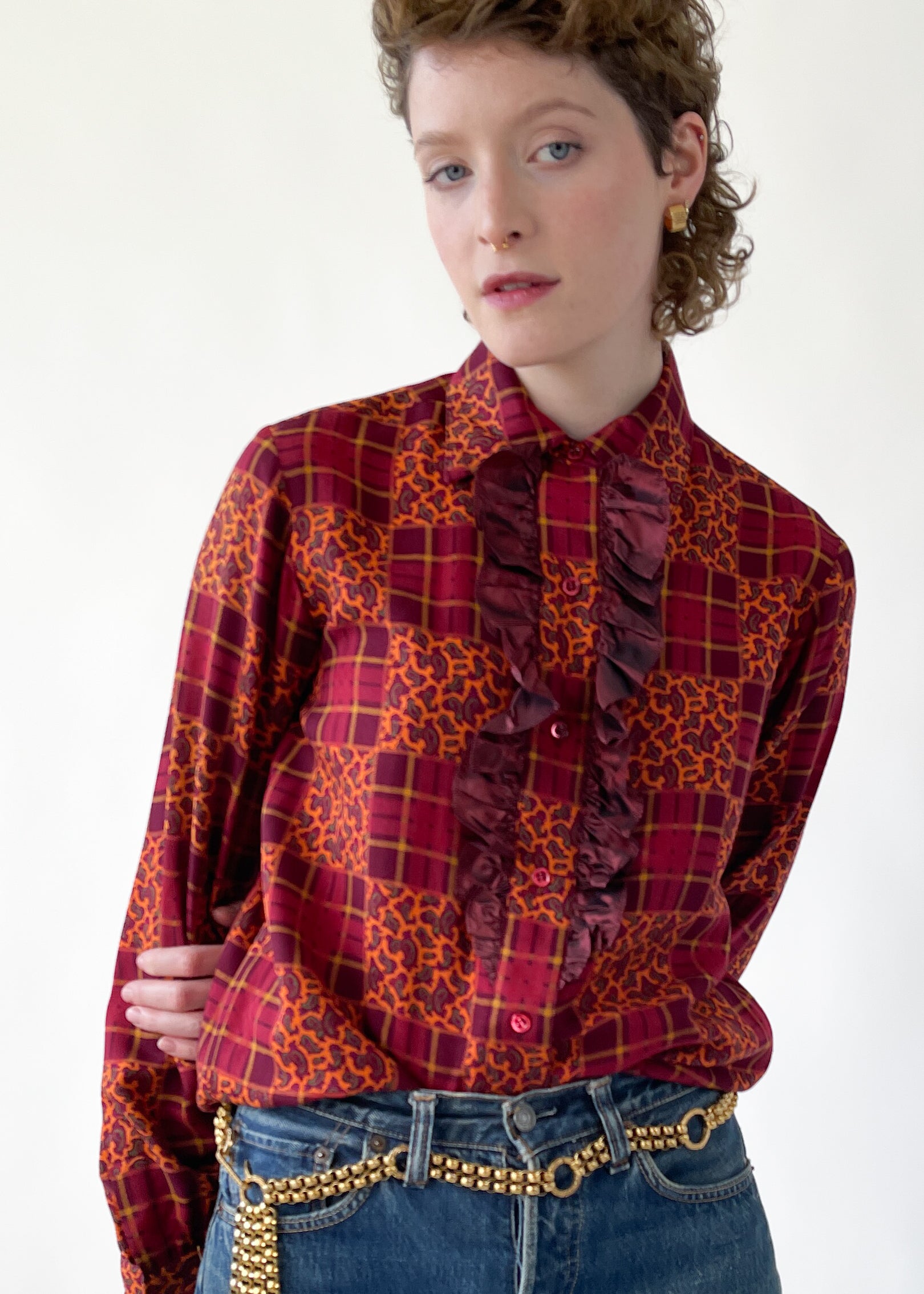 Vintage 1982 YSL Patchwork Tuxedo Shirt