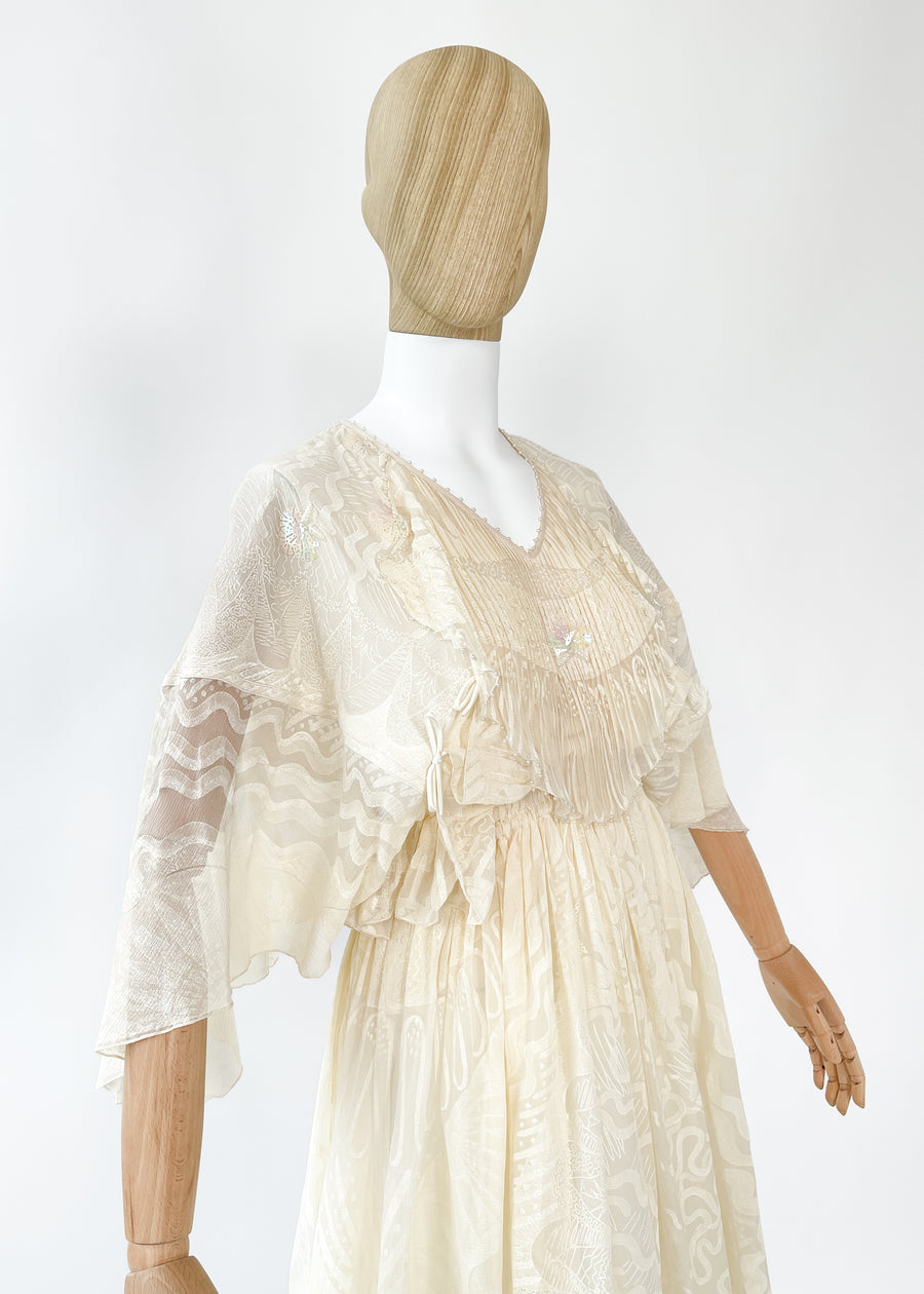 Vintage 1970s Zandra Rhodes Hand-Painted "Shell" Dress