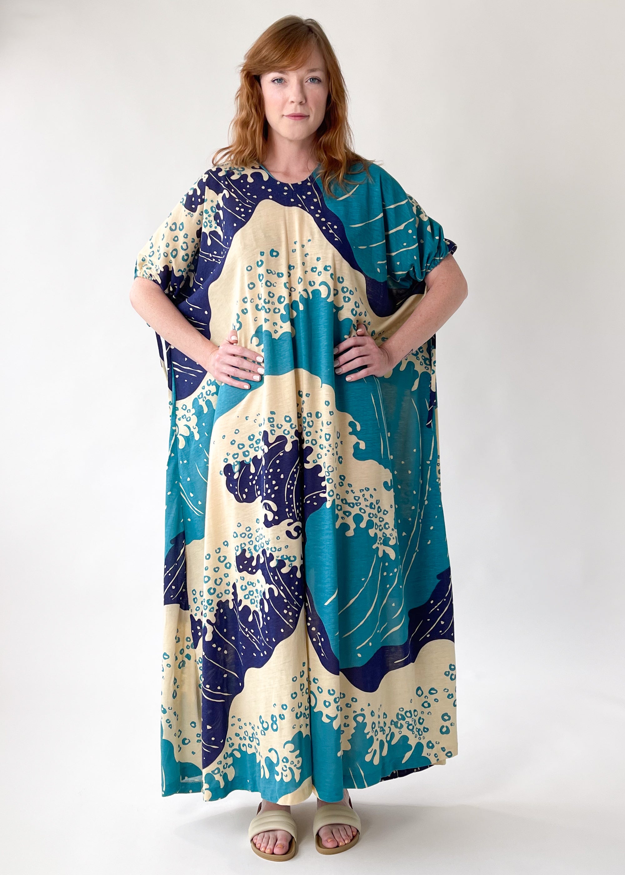 Vintage 1970s Hokusai Wave Print Caftan