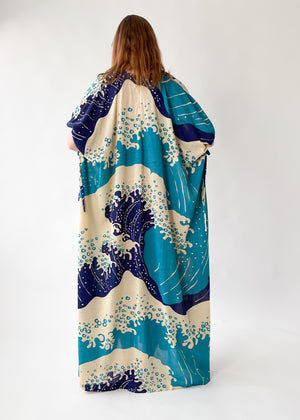 Vintage 1970s Hokusai Wave Print Caftan