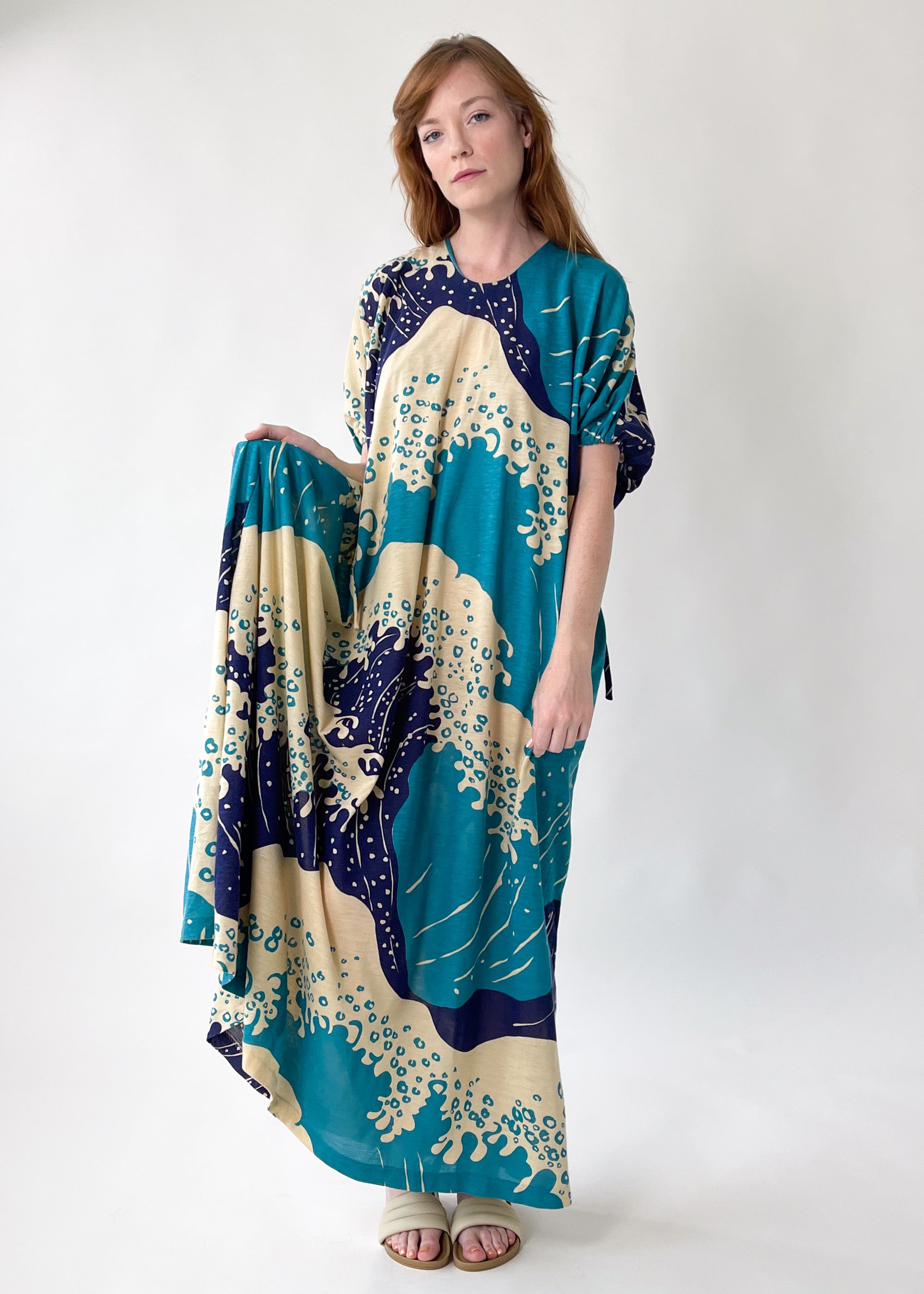 Vintage 1970s Hokusai Wave Print Caftan