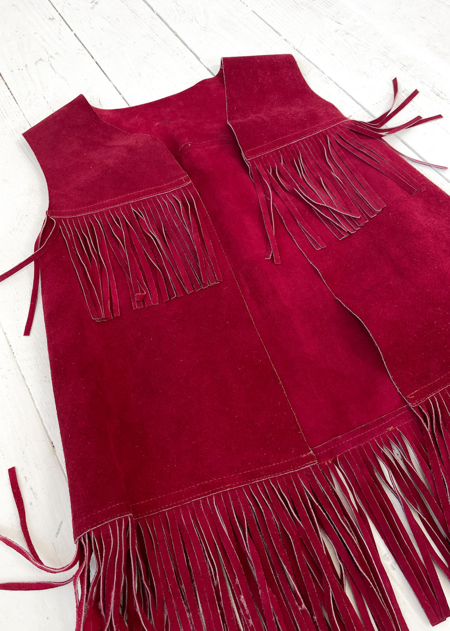 Vintage 1970s Red Suede Fringe Vest