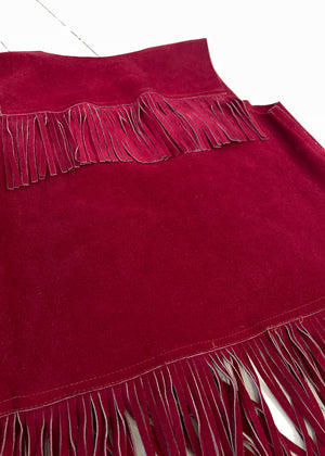 Vintage 1970s Red Suede Fringe Vest