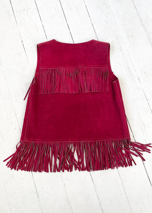 Vintage 1970s Red Suede Fringe Vest