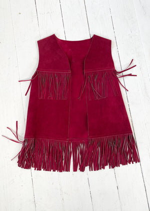 Vintage 1970s Red Suede Fringe Vest