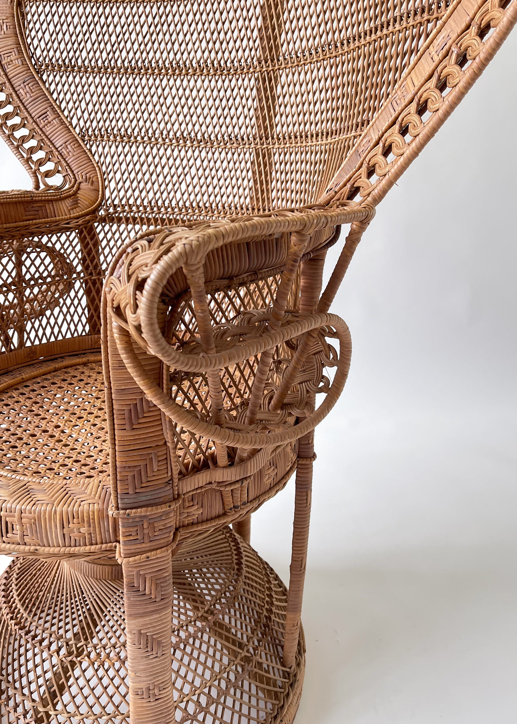 Vintage 1970s Wicker Peacock Throne Chair
