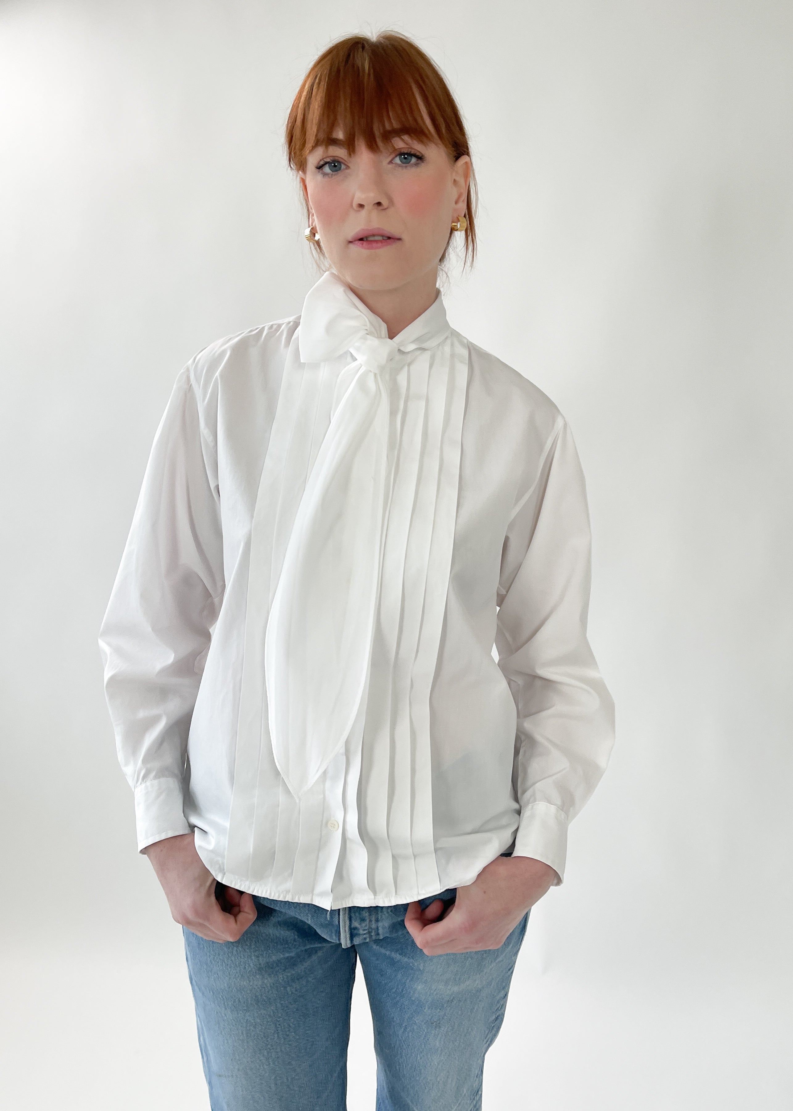 Vintage 1980s Ralph Lauren Cotton Tie Neck Shirt