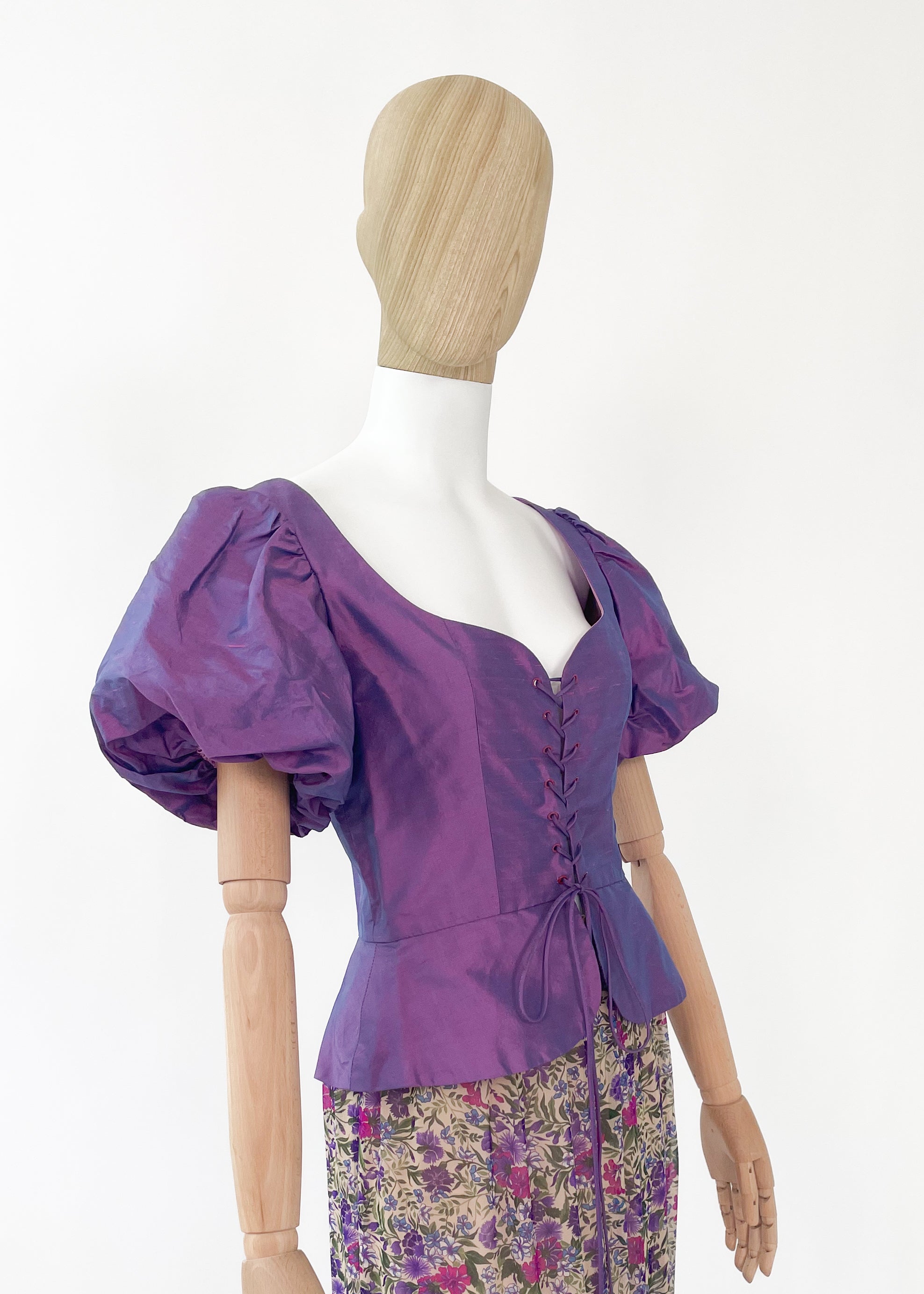 Vintage Purple Silk Lace Up Top