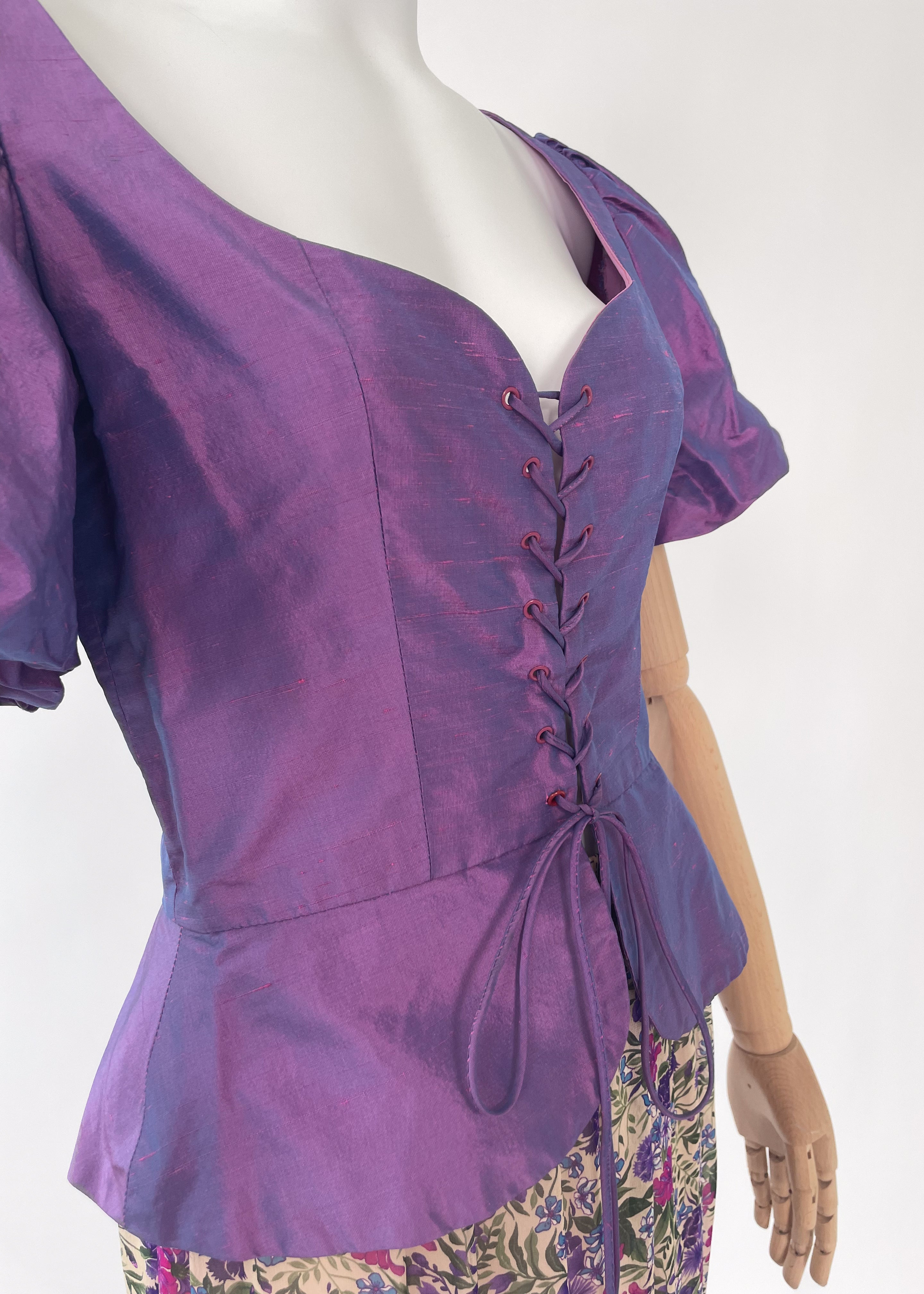 Vintage Purple Silk Lace Up Top