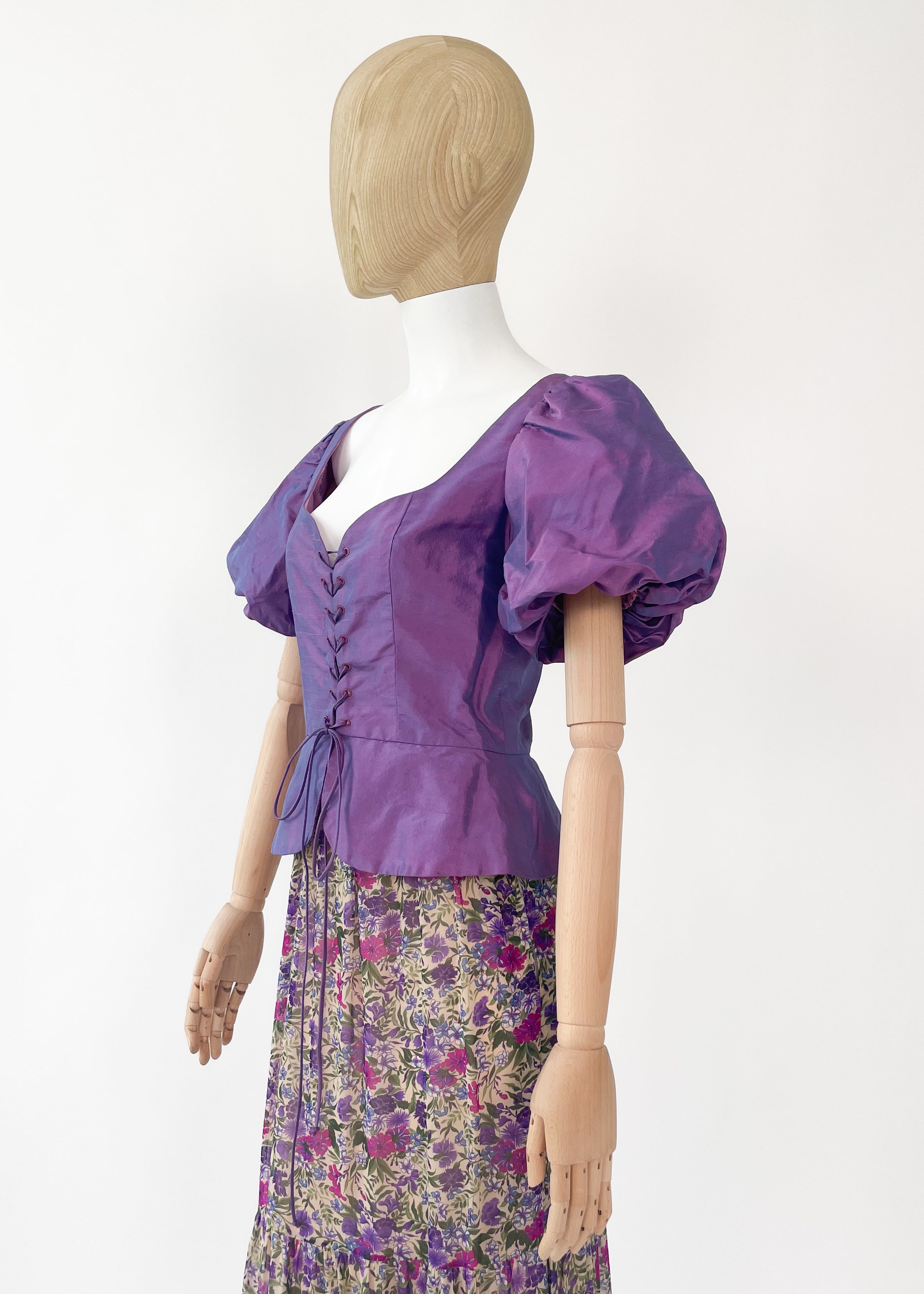 Vintage Purple Silk Lace Up Top
