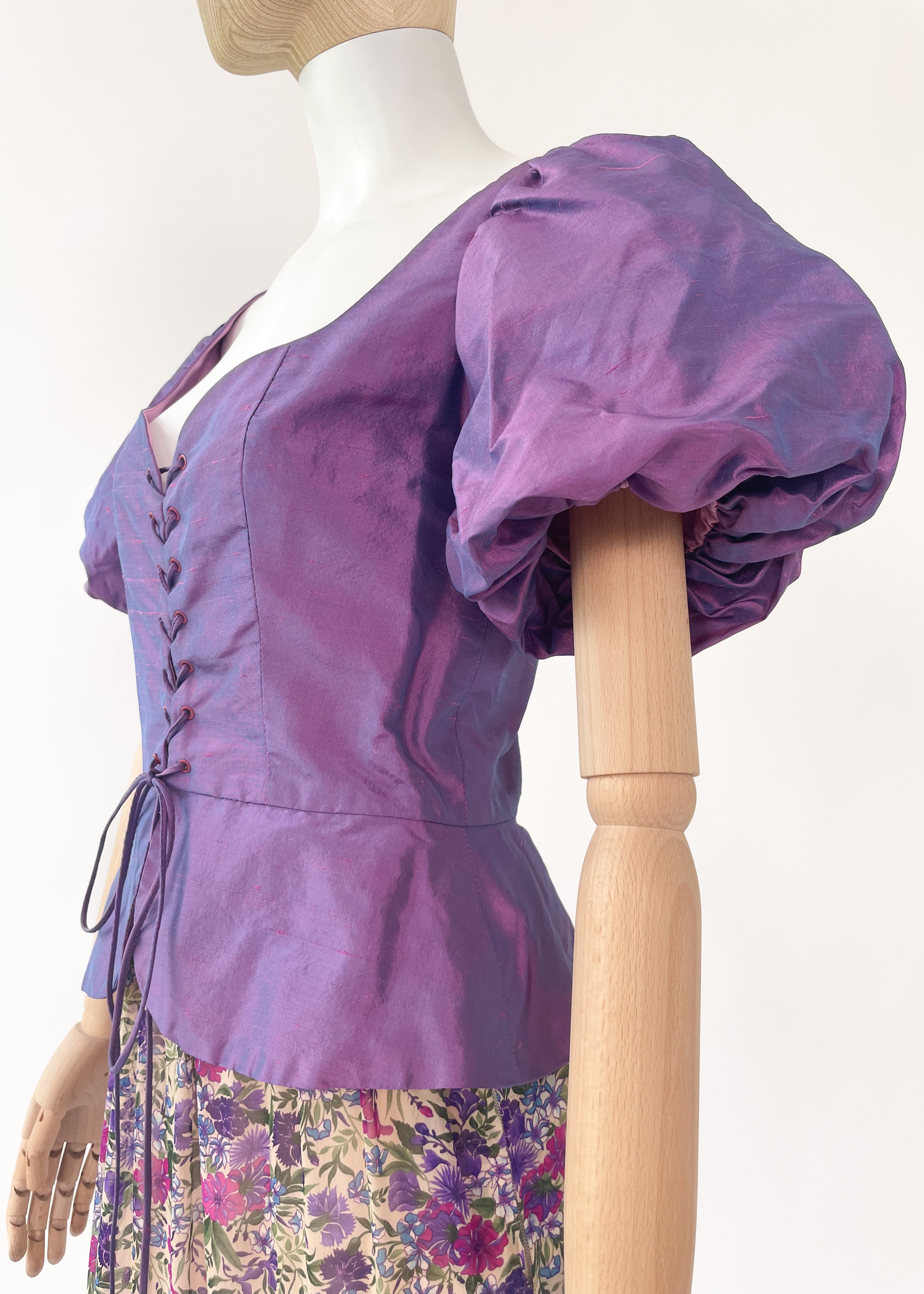 Vintage Purple Silk Lace Up Top