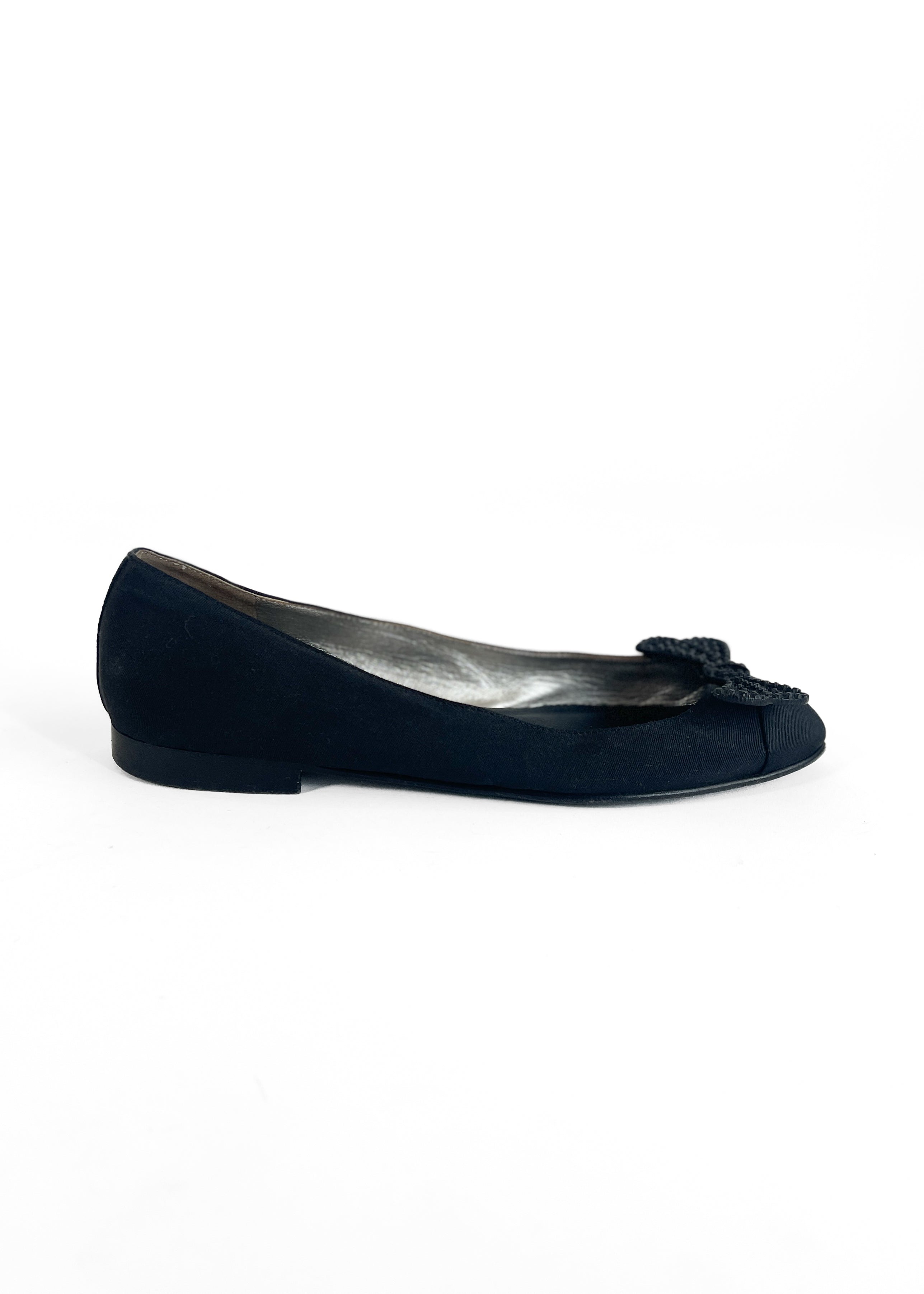 Vintage Chanel Black Ballet Flats with Metal Bows
