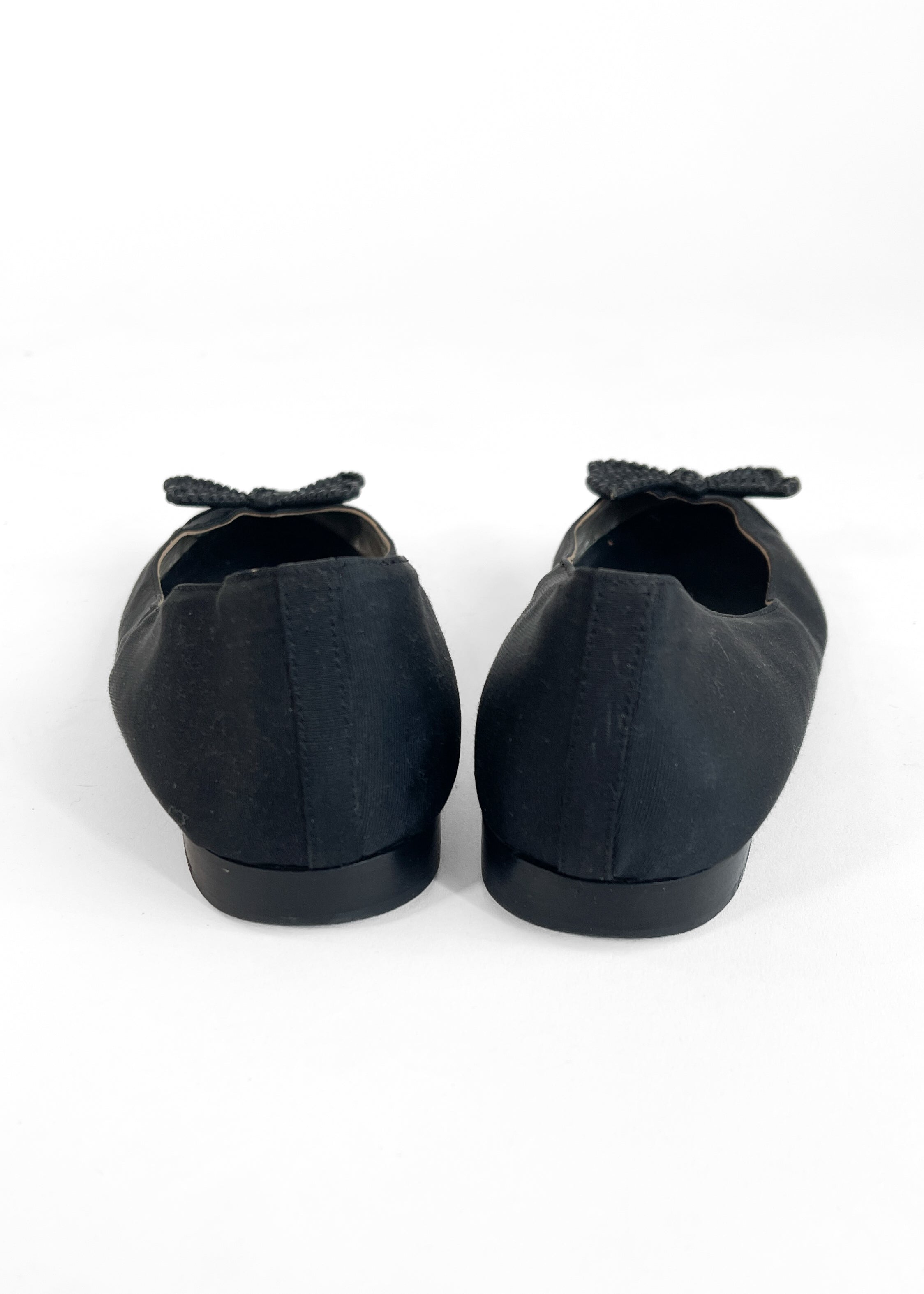Vintage Chanel Black Ballet Flats with Metal Bows