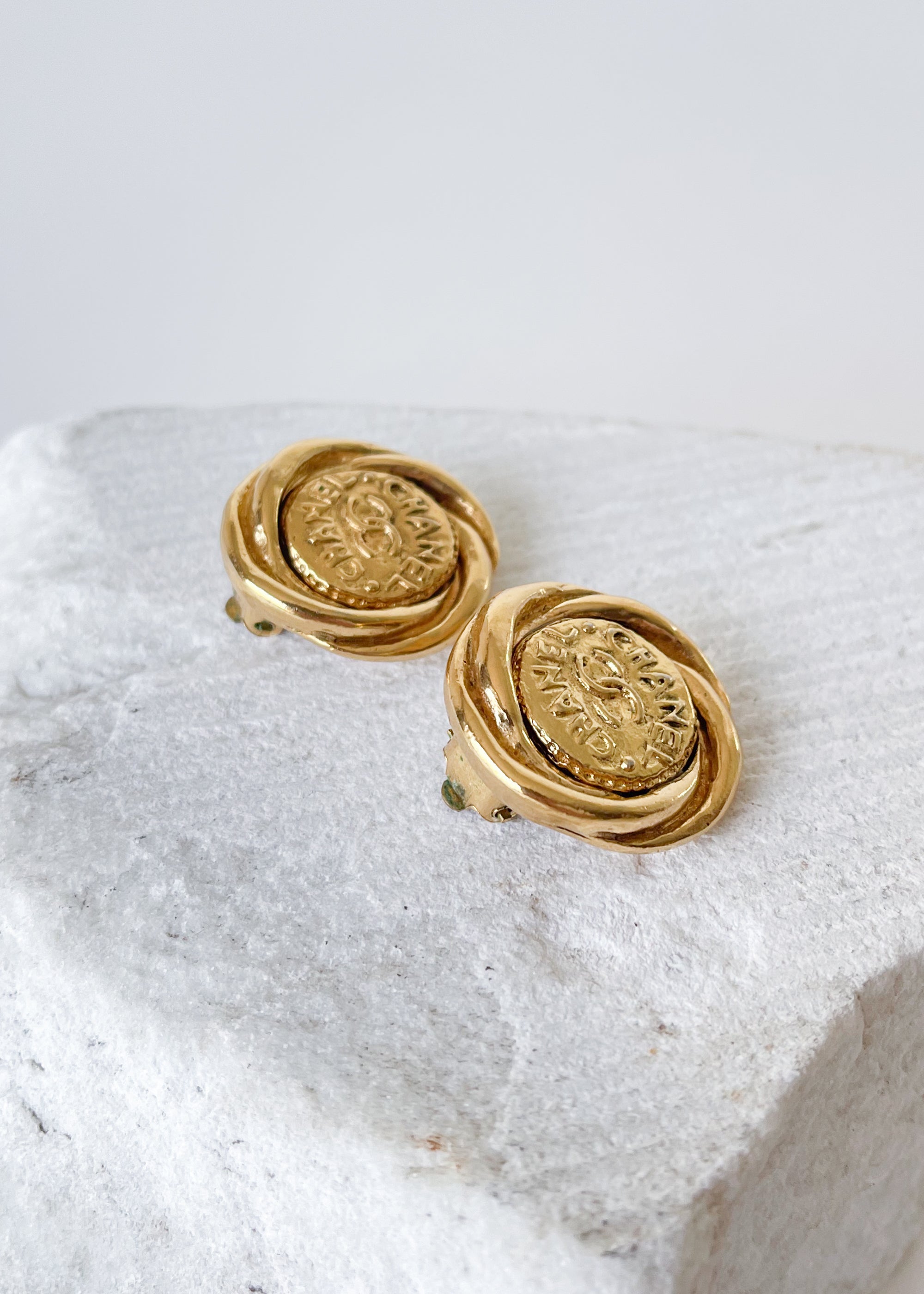 Vintage 1980s Chanel Logo Coin Earrings