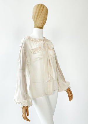 Vintage Chanel Ivory Silk Blouse