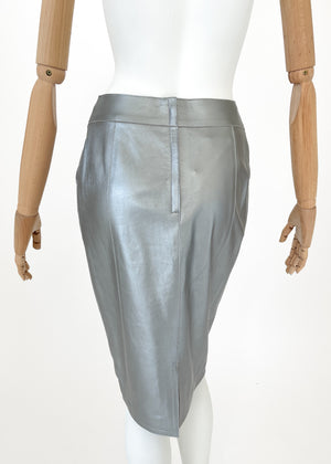 Vintage Chanel Silver Leather Skirt Fall 1999