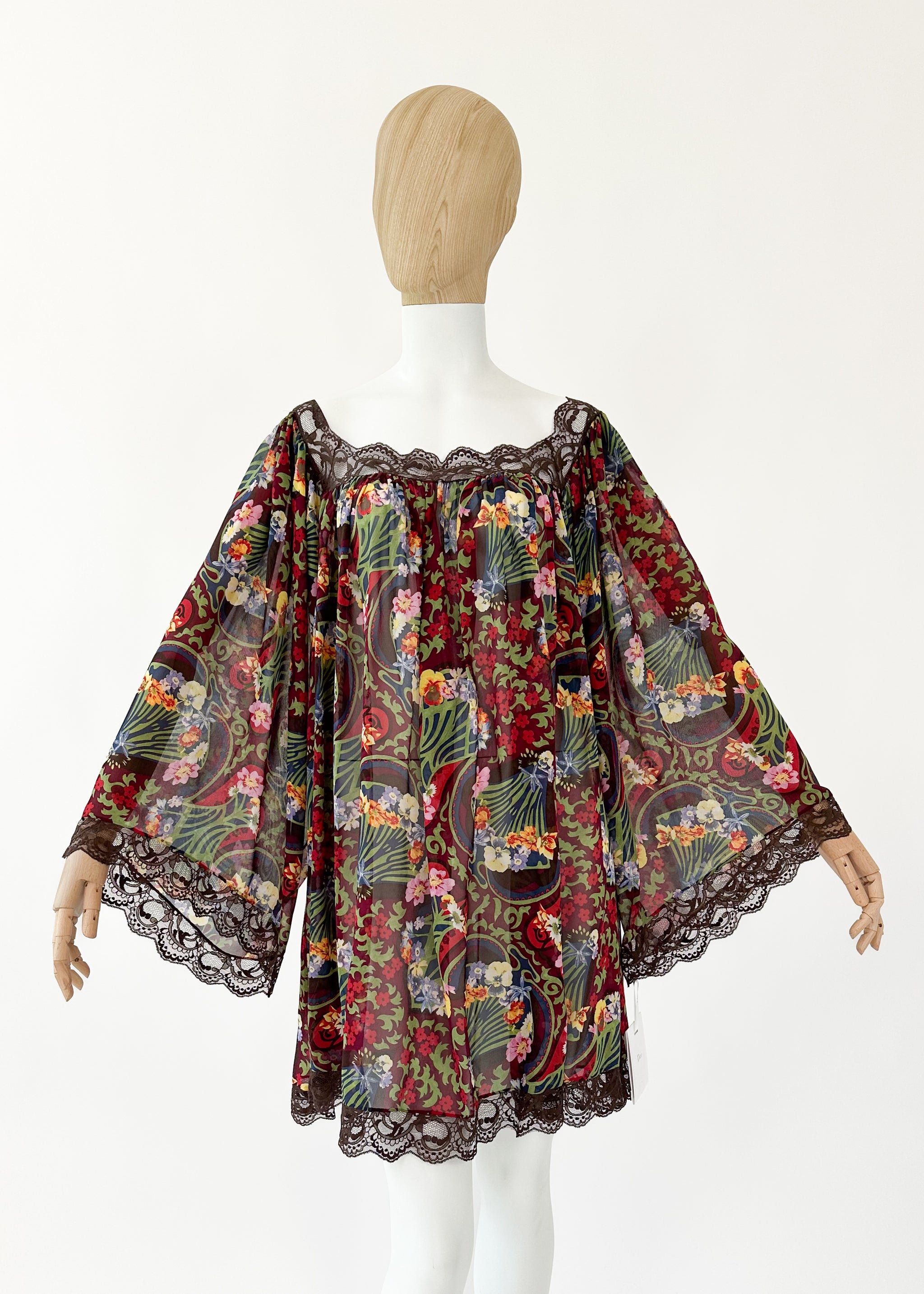 christian dior multicolor floral print silk slip dress s S/S 2004 Christian Dior John Galliano Silk Tattoo Slip Dress