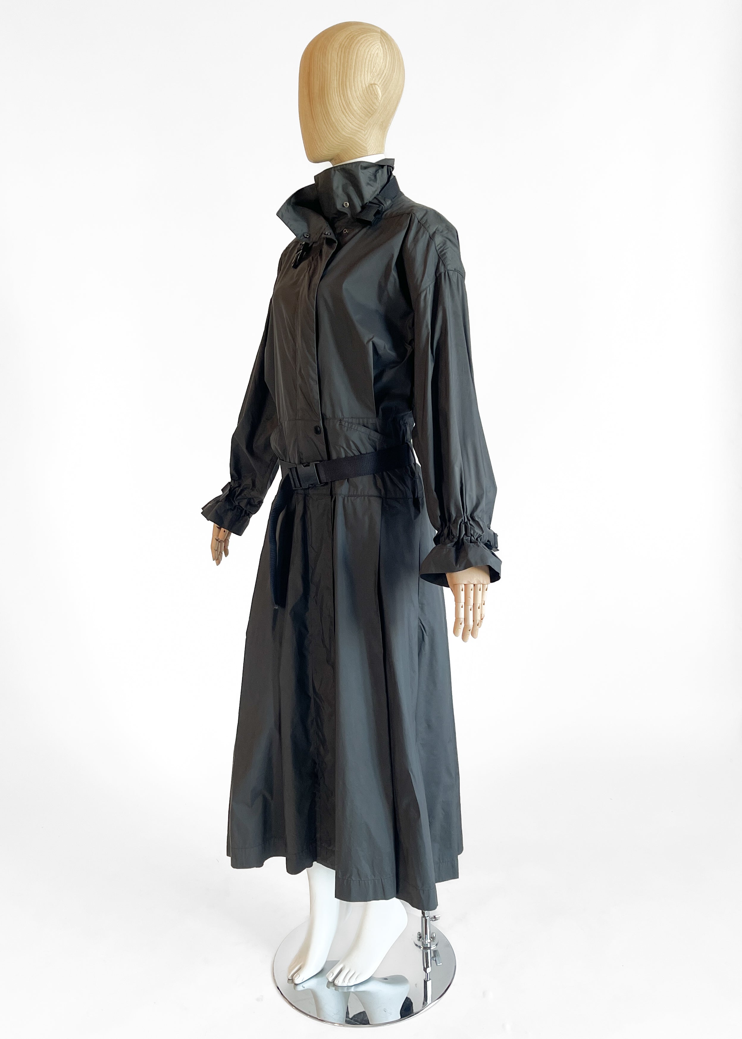 1970s Issey Miyake Grey Nylon Trench Coat — Seatbelt Strap Details