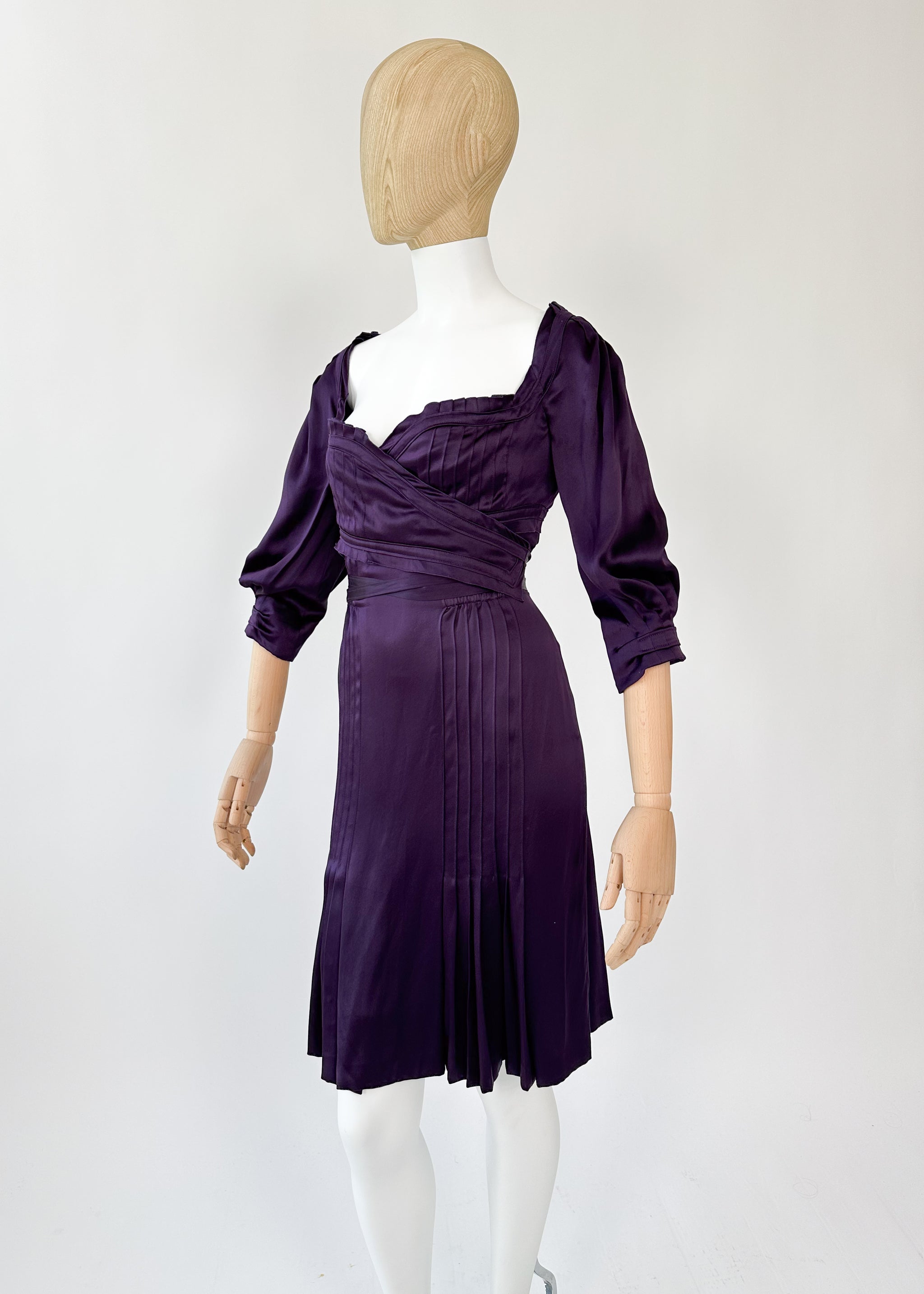 ysl purple dress Yves Saint Laurent Purple Satin Rib Trim Sleeveless Dress M Yves Saint Laurent