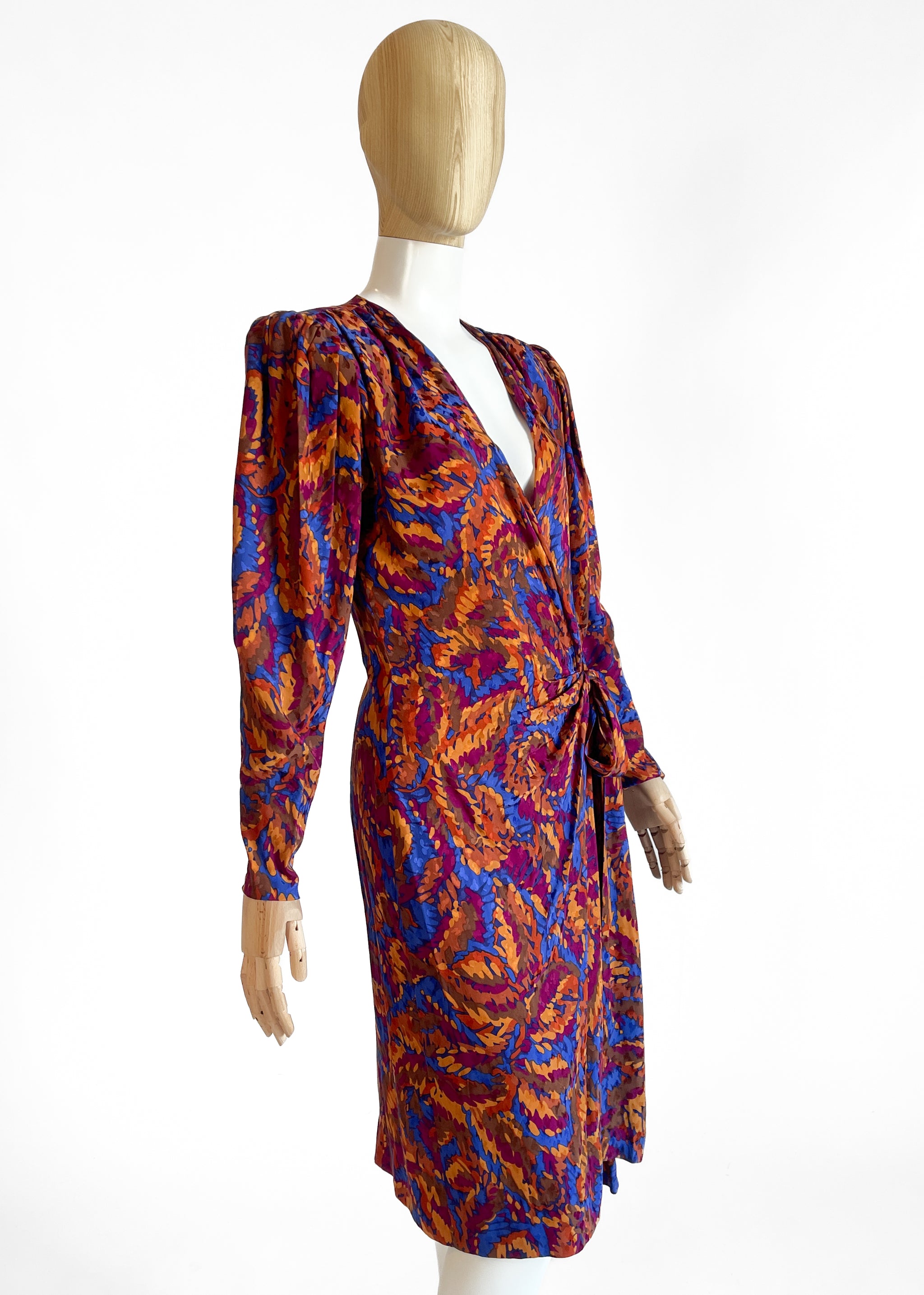 vintage silk wrap dress 1930's Pink Silk Wrap Dress with Cream Lace Trim Eveliina Vintage