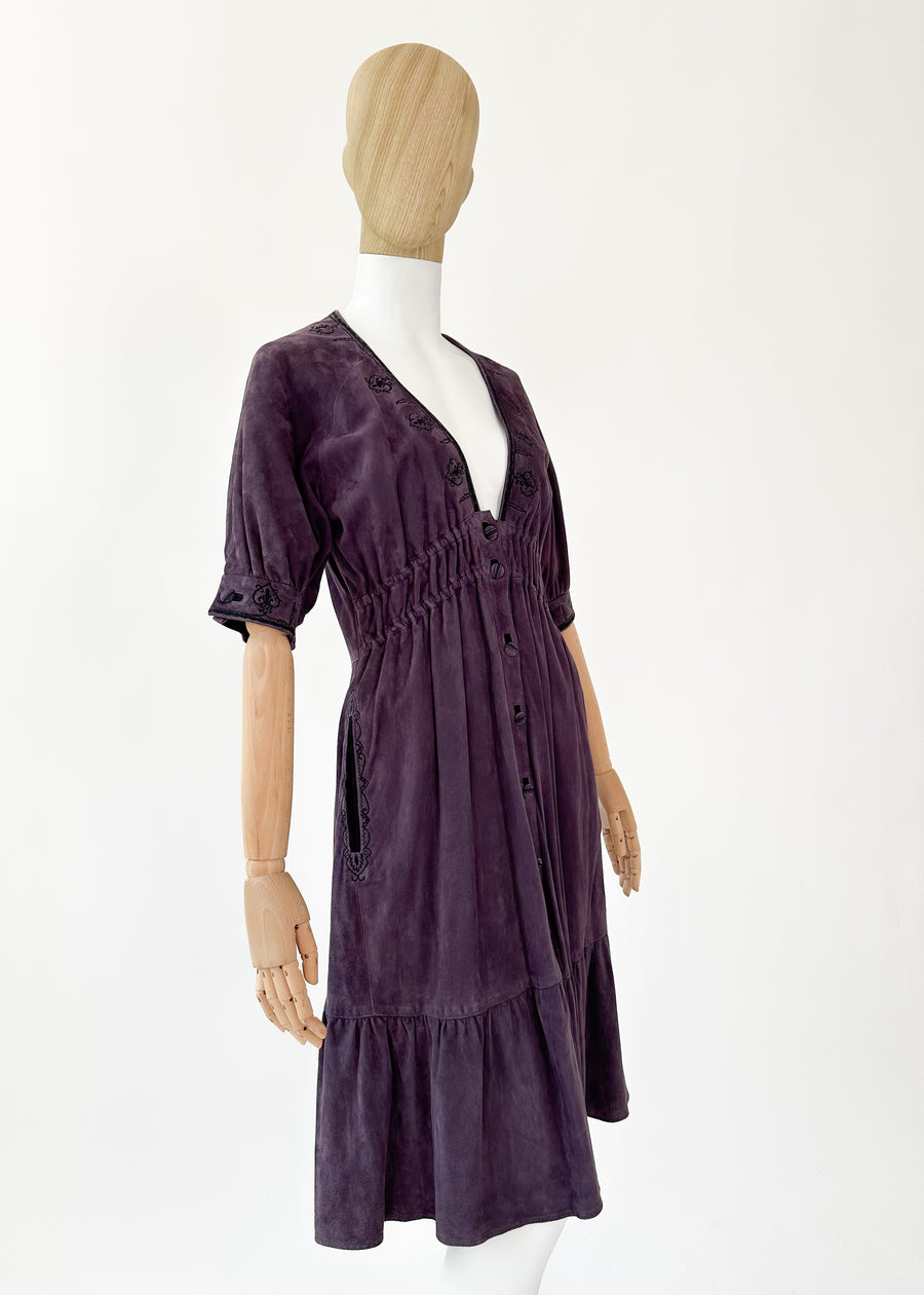 Vintage Yves Saint Laurent Purple Suede Dress