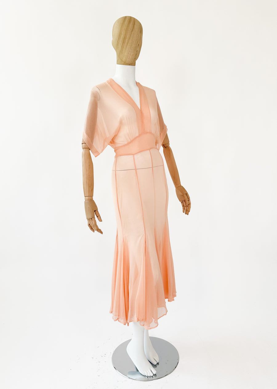 Vintage 1930s Sheer Silk Chiffon Dress