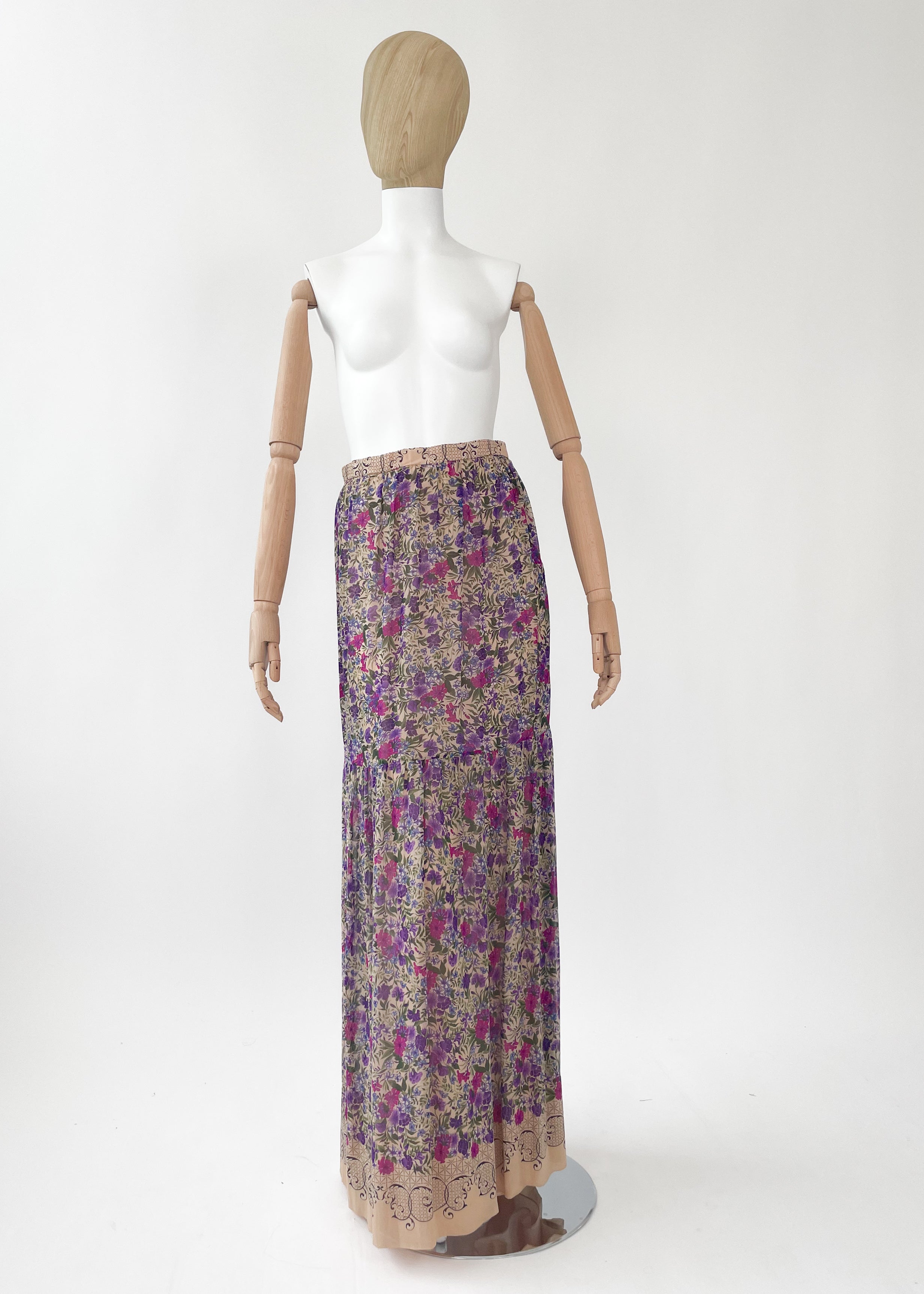 Vintage 1970s French Silk Floral Maxi Skirt