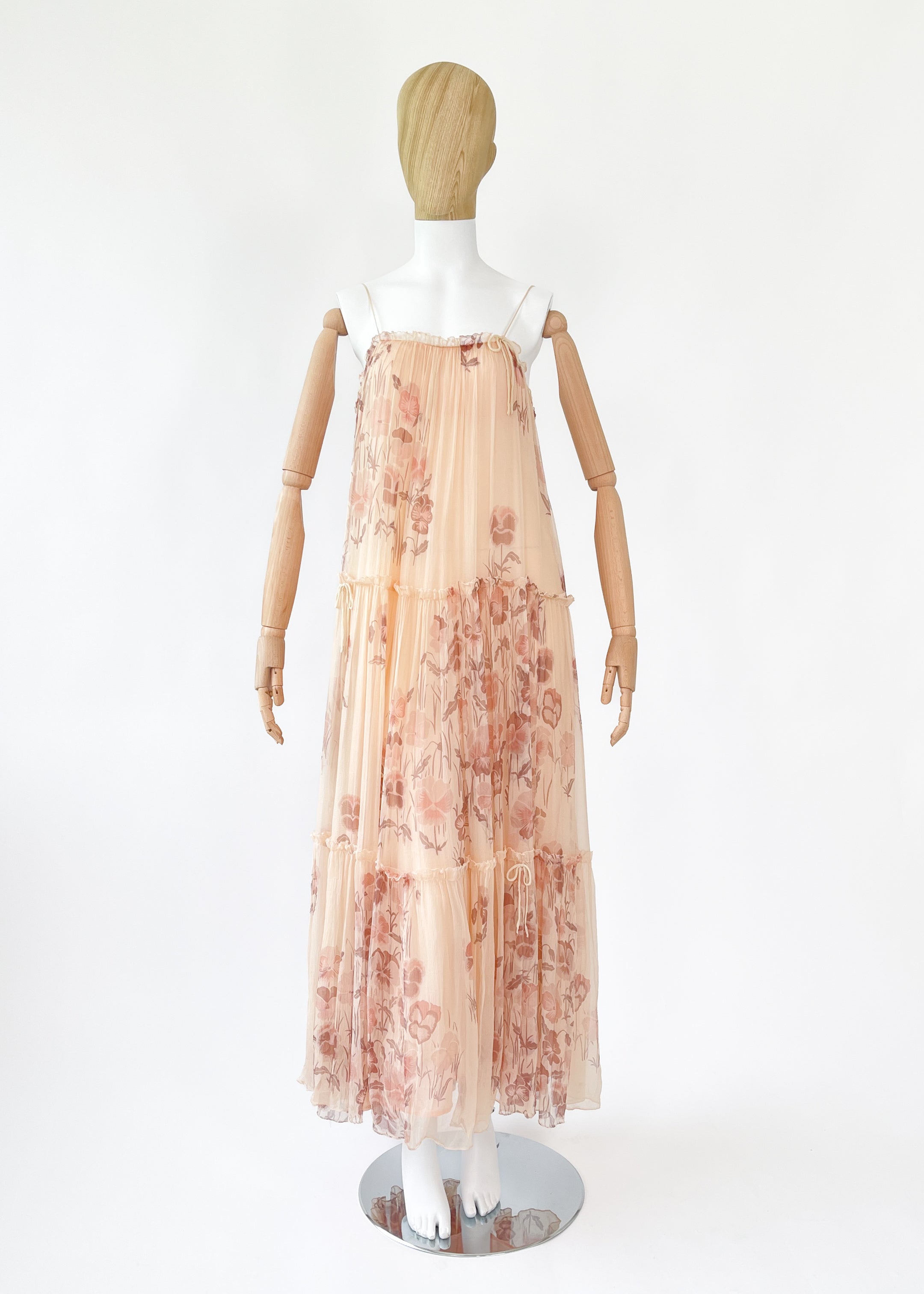 Vintage 1970s Gina Fratini Silk Chiffon Floral Maxi Dress