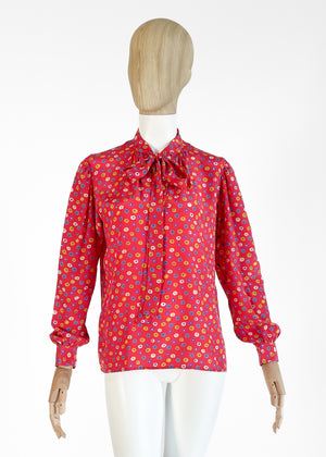 1970s Yves Saint Laurent Floral Silk Blouse