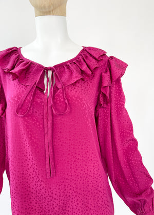 Vintage 1970s YSL Silk Fuchsia Blouse